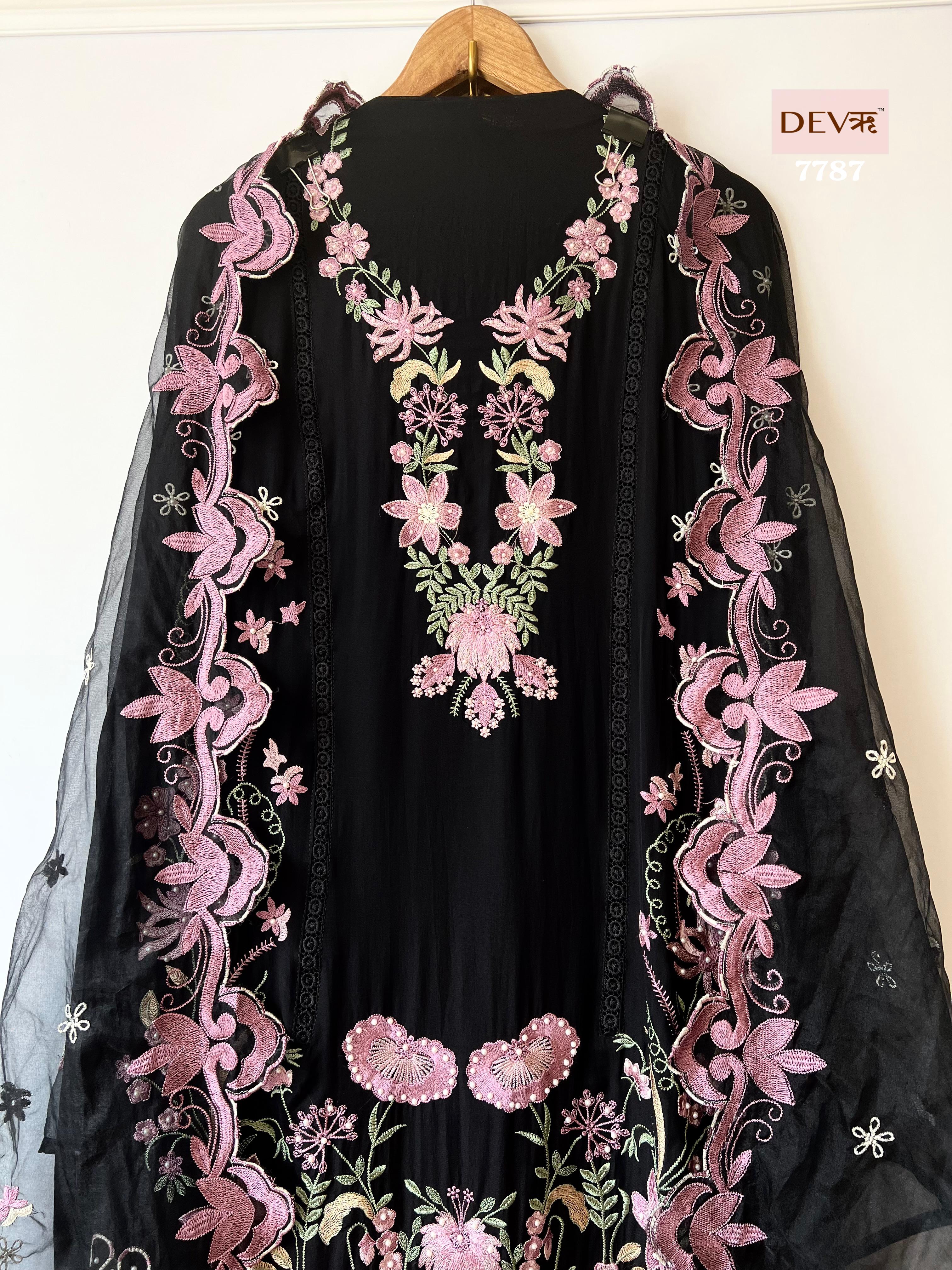 Black Organza Unstitched Pakistani -Set Of 3 {7787}