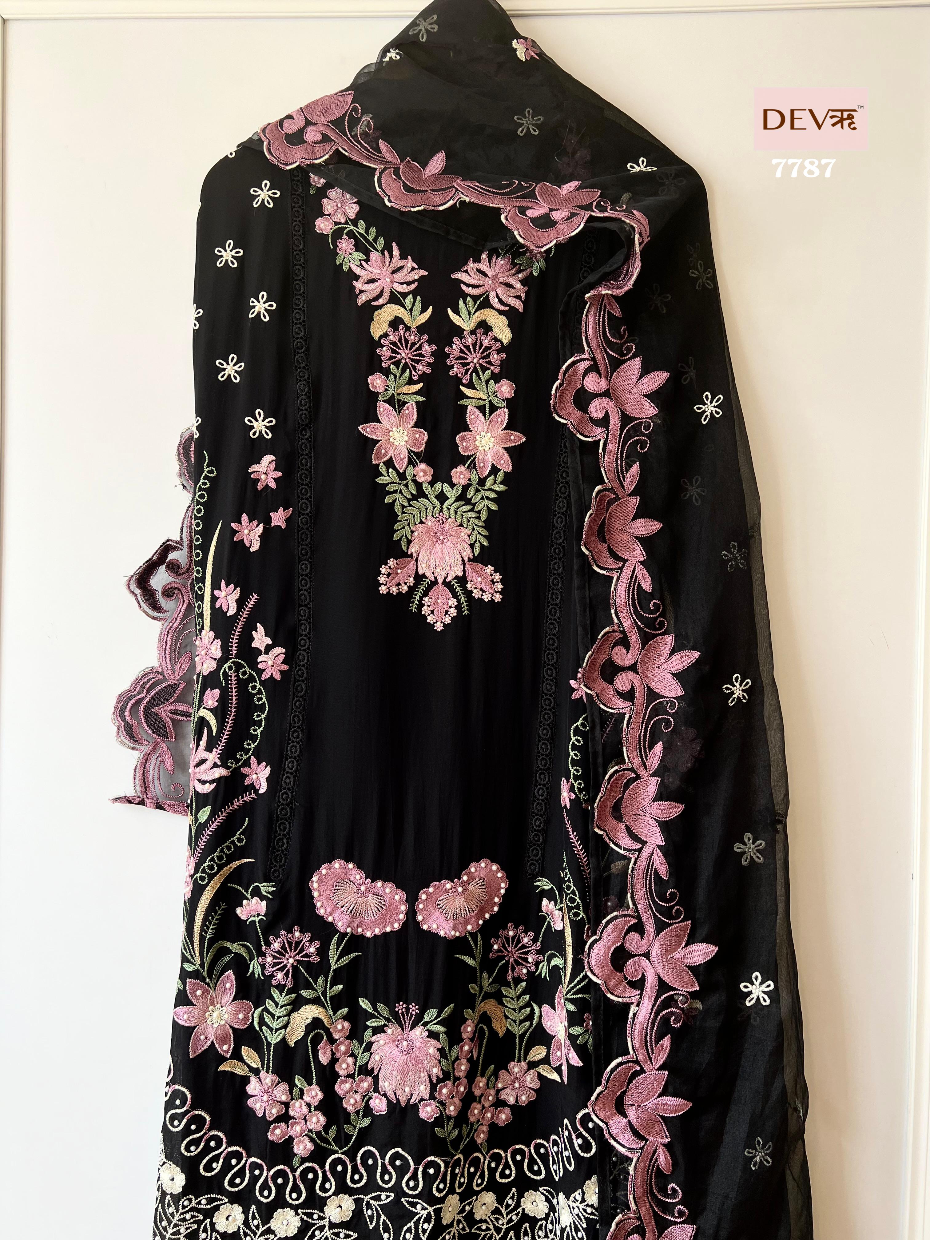 Black Organza Unstitched Pakistani -Set Of 3 {7787}