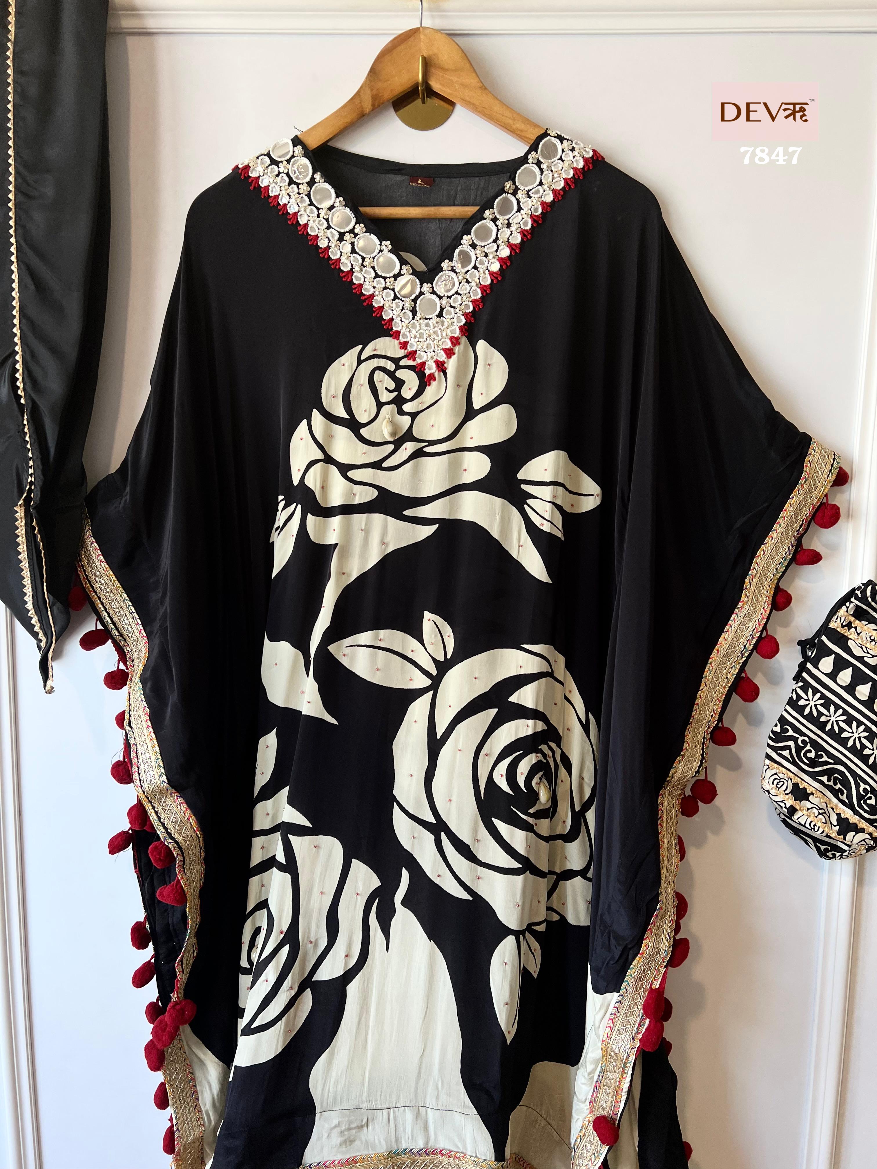 natural crepe  kaftan set {7847}