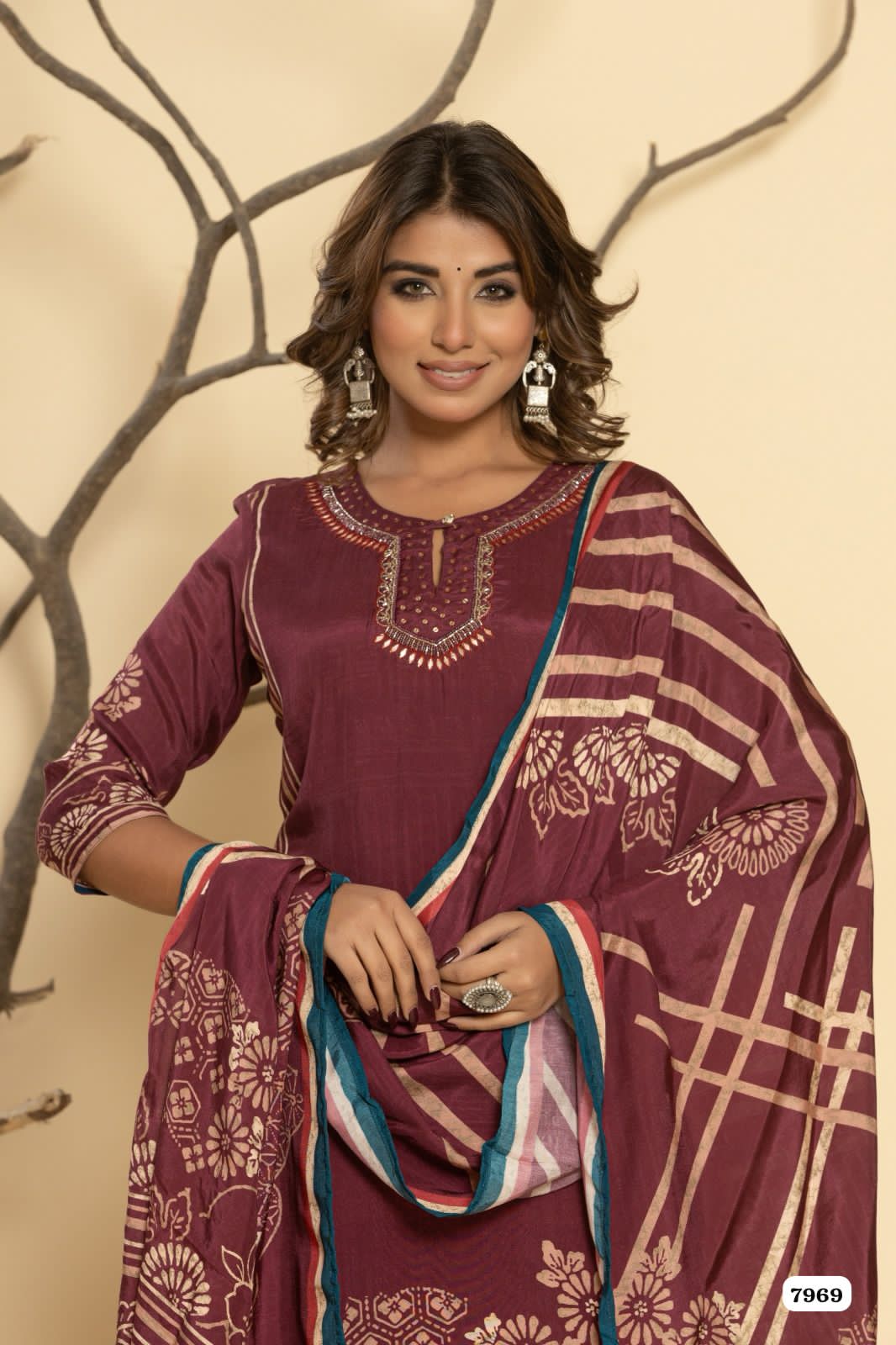 Stylish Pure Muslin Suit Set {7969}