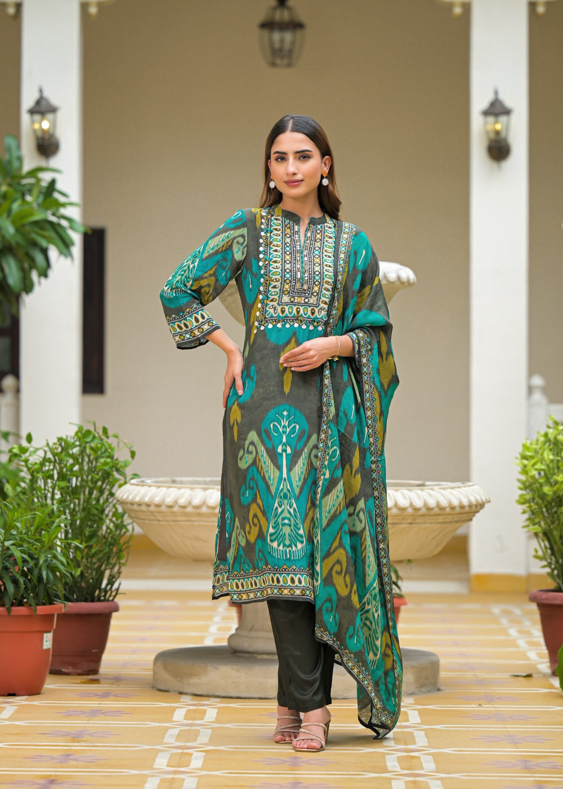 Emerald Ikat Motif 3-Piece Set {1006}