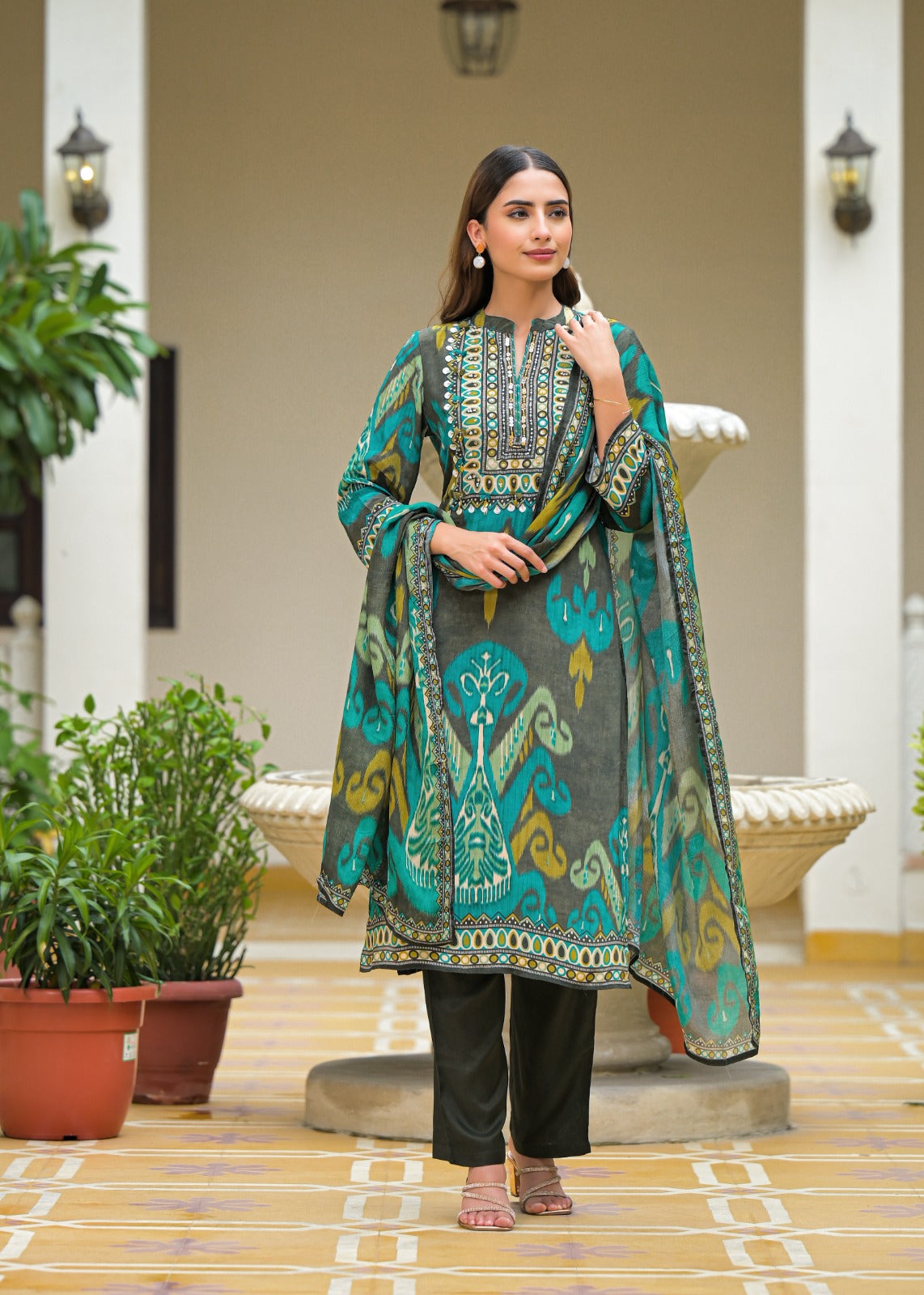 Emerald Ikat Motif 3-Piece Set {1006}