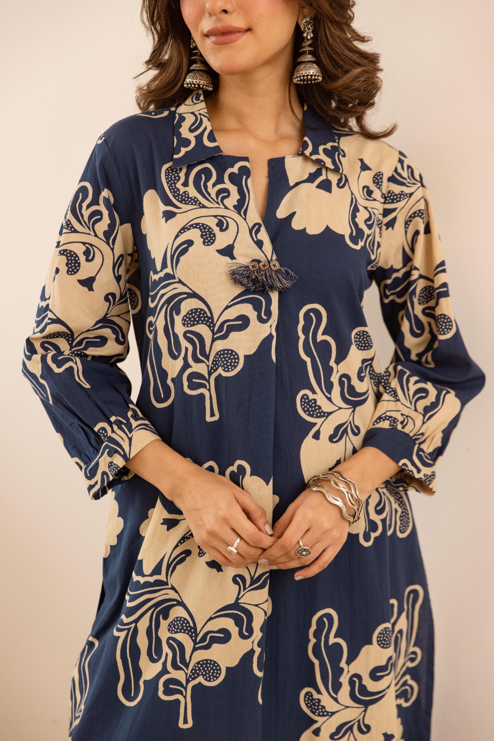 Neelambari Cotton slub Printed Blue 2-Piece Set (Devri – D.No 21015)
