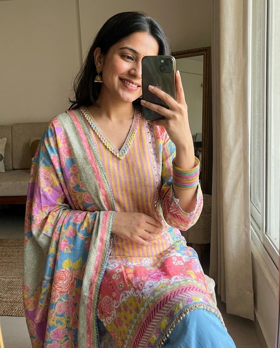 Multicolor Muslin Printed Unstitched 3-Piece Suit (Devri – D.No 12763)