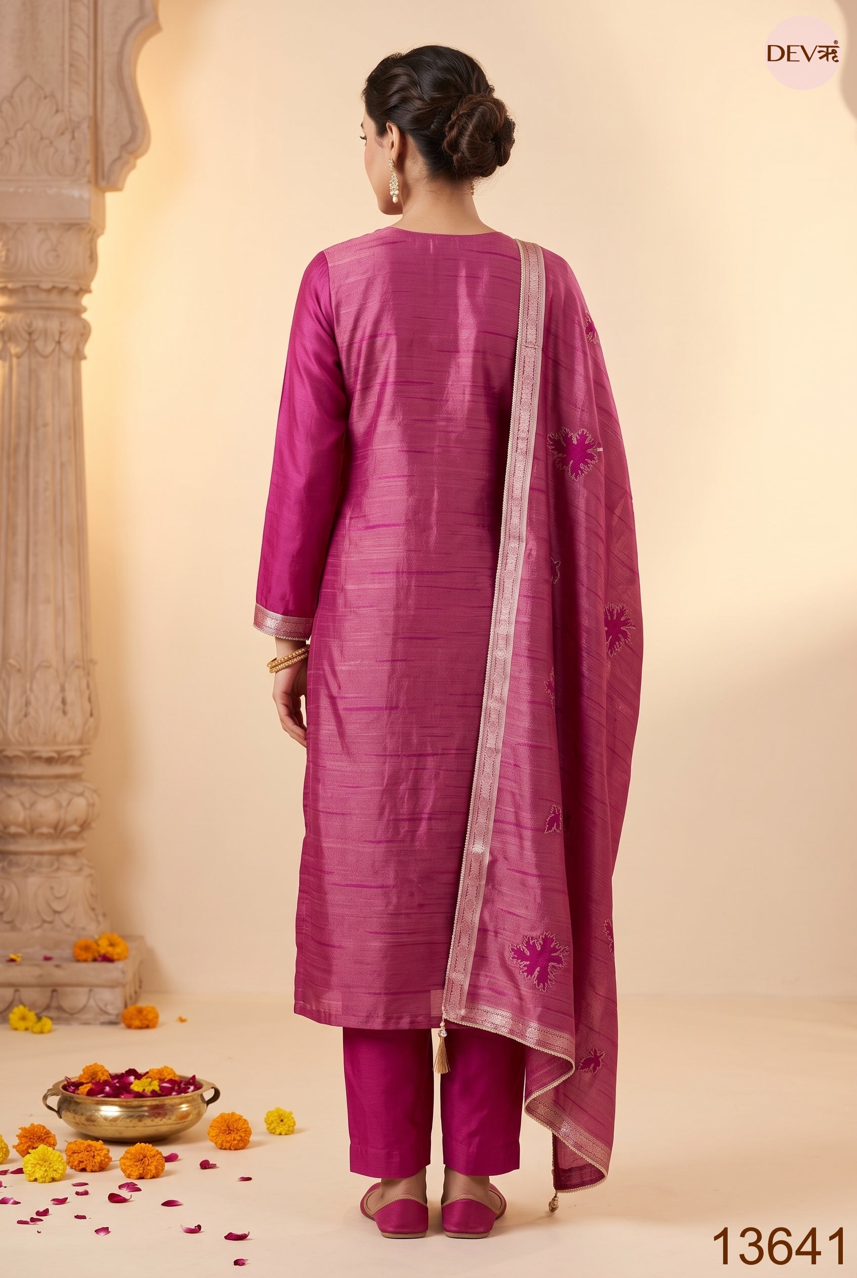 Pink Pure Giraffe Banarasi Silk Embroidered Unstitched 3-Piece Suit (Devri – D.No 13641)