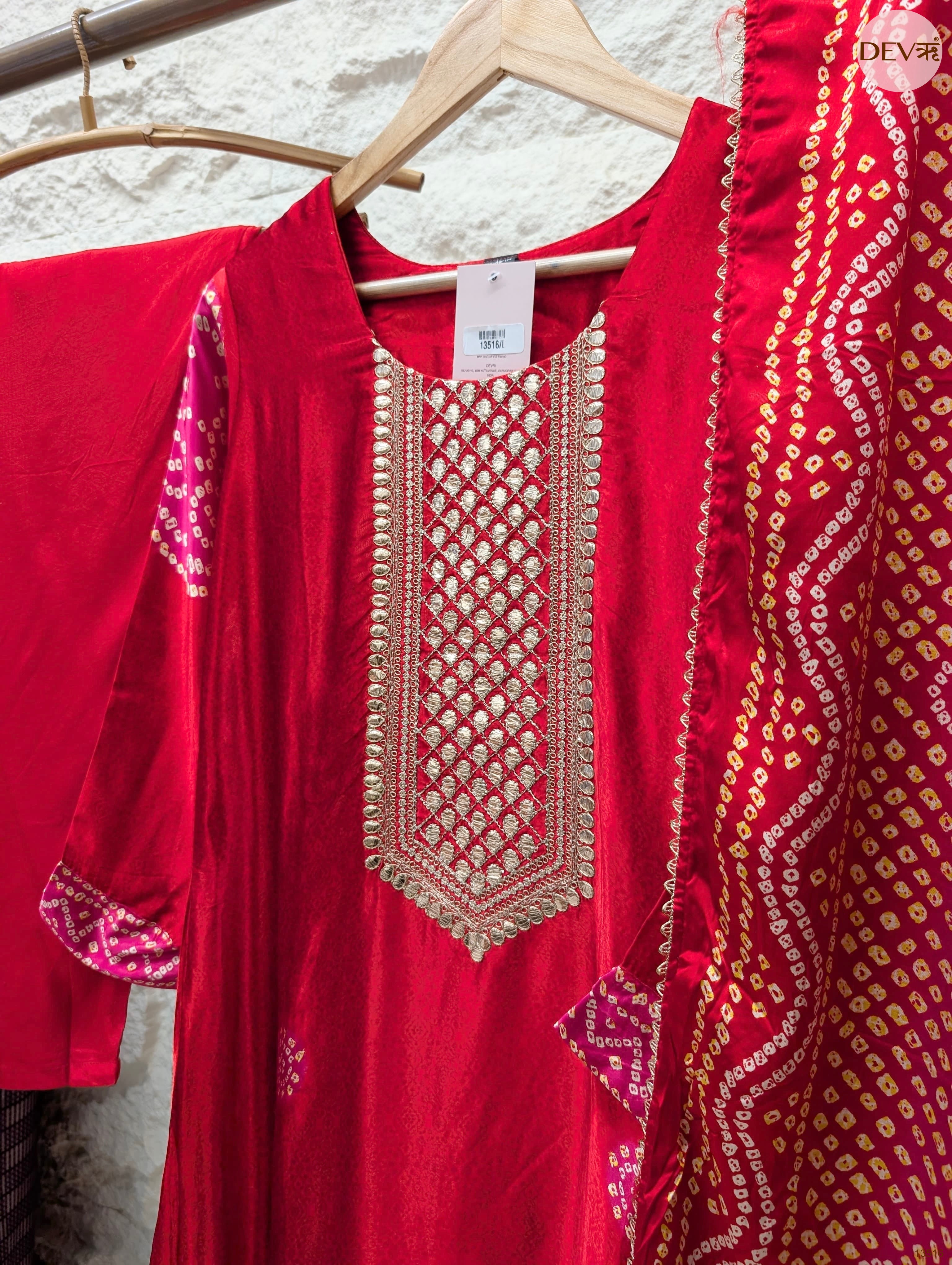 Gulnaar Gajji silk Embroidered Magenta 3-Piece Set (Devri – D.No 13516)