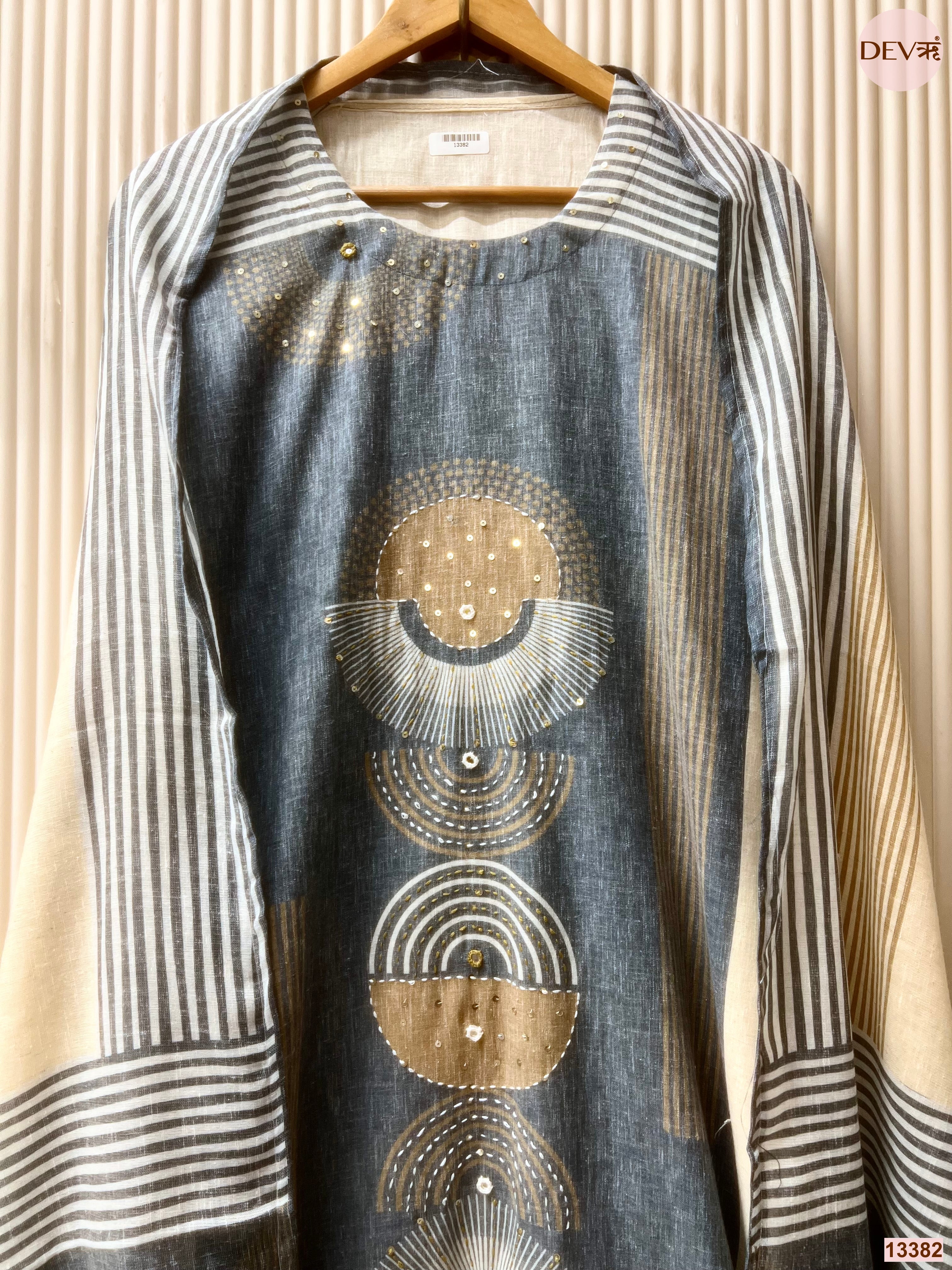 Blue Khadi Cotton Printed Unstitched 3-Piece Suit (Devri – D.No 13382)
