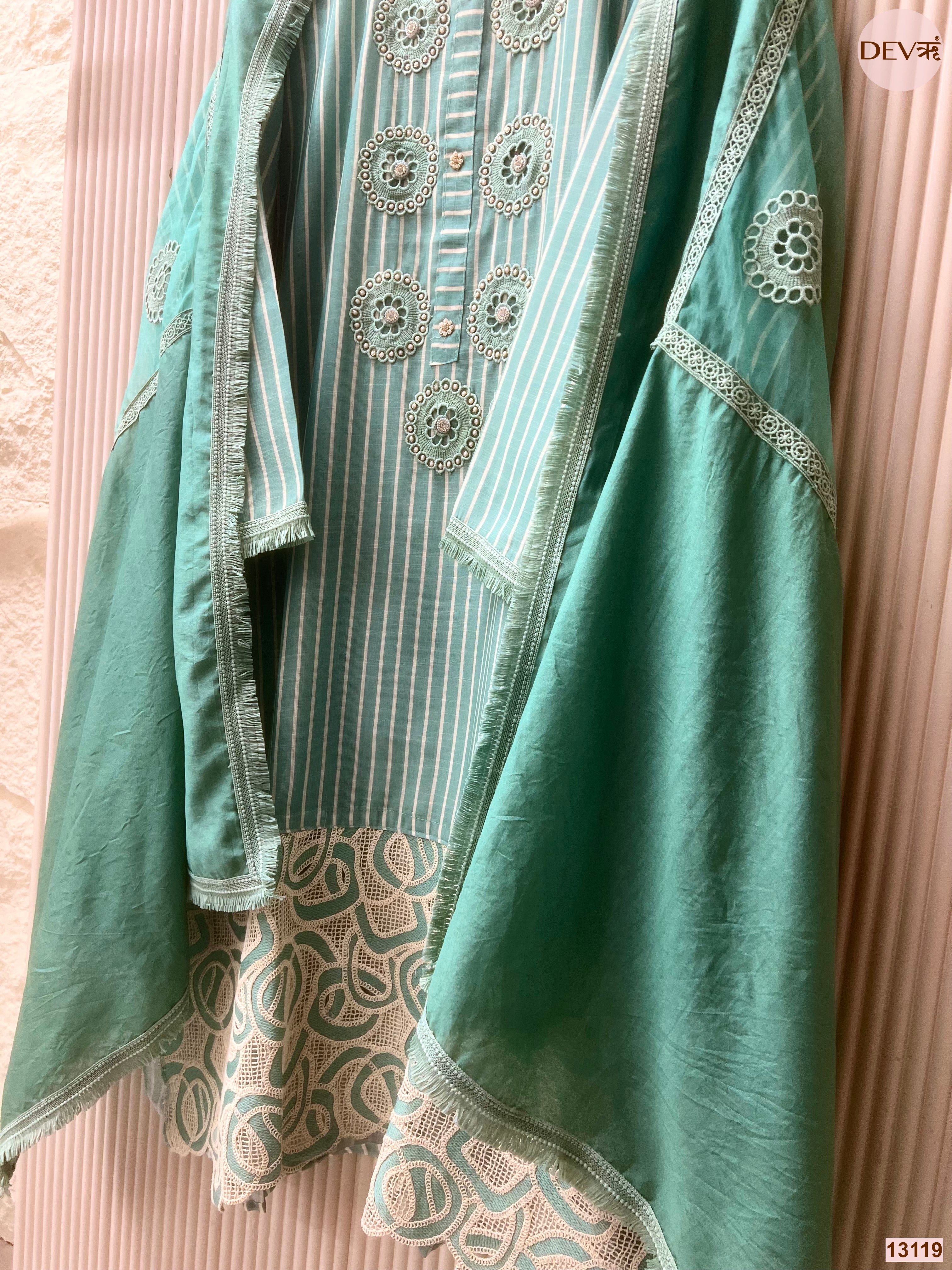 Aqua Linen Cotton Embroidered Unstitched 3-Piece Suit (Devri – D.No 13119)