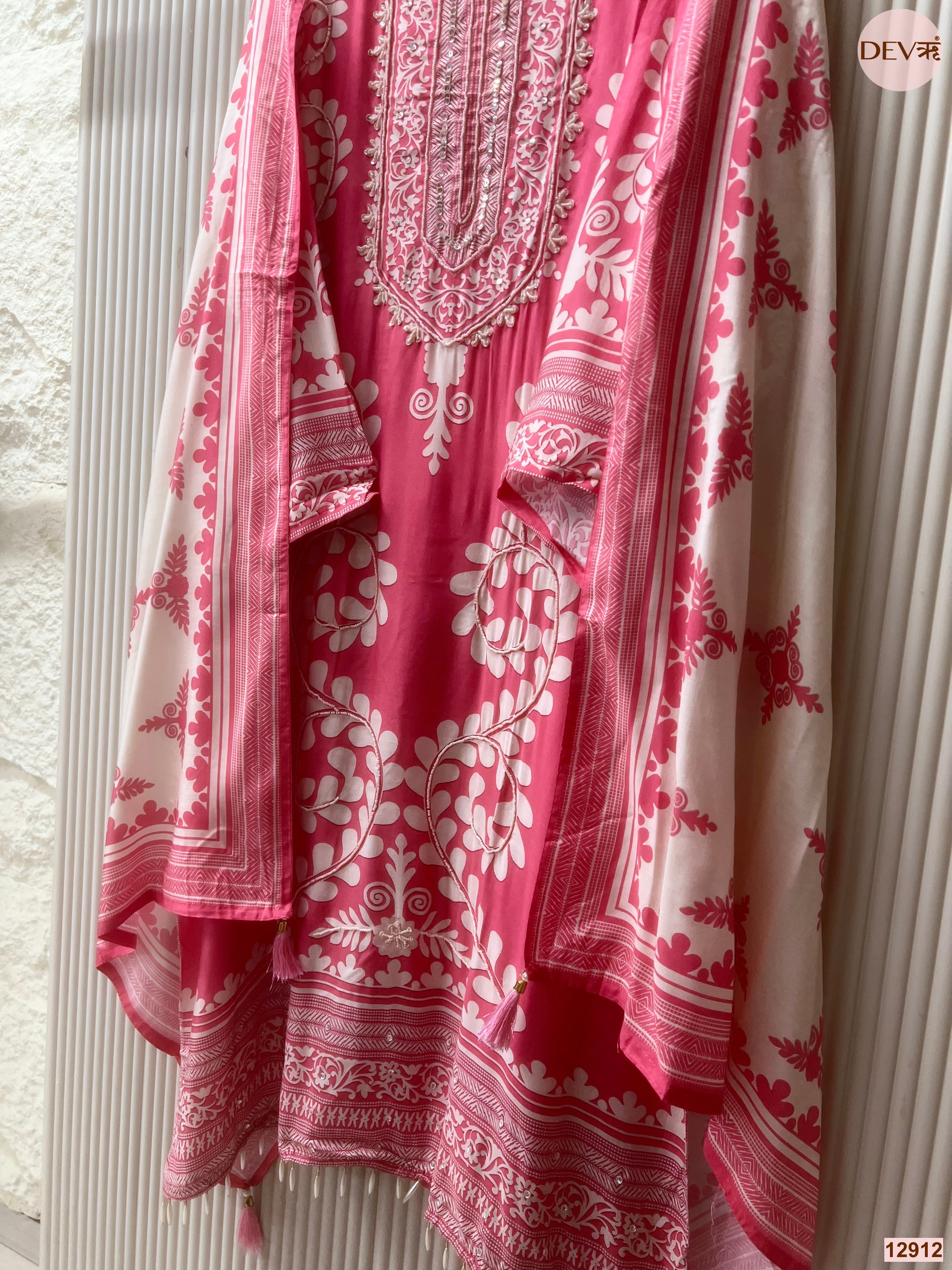 Pink Muslin Printed Unstitched 3-Piece Suit (Devri – D.No 12912)
