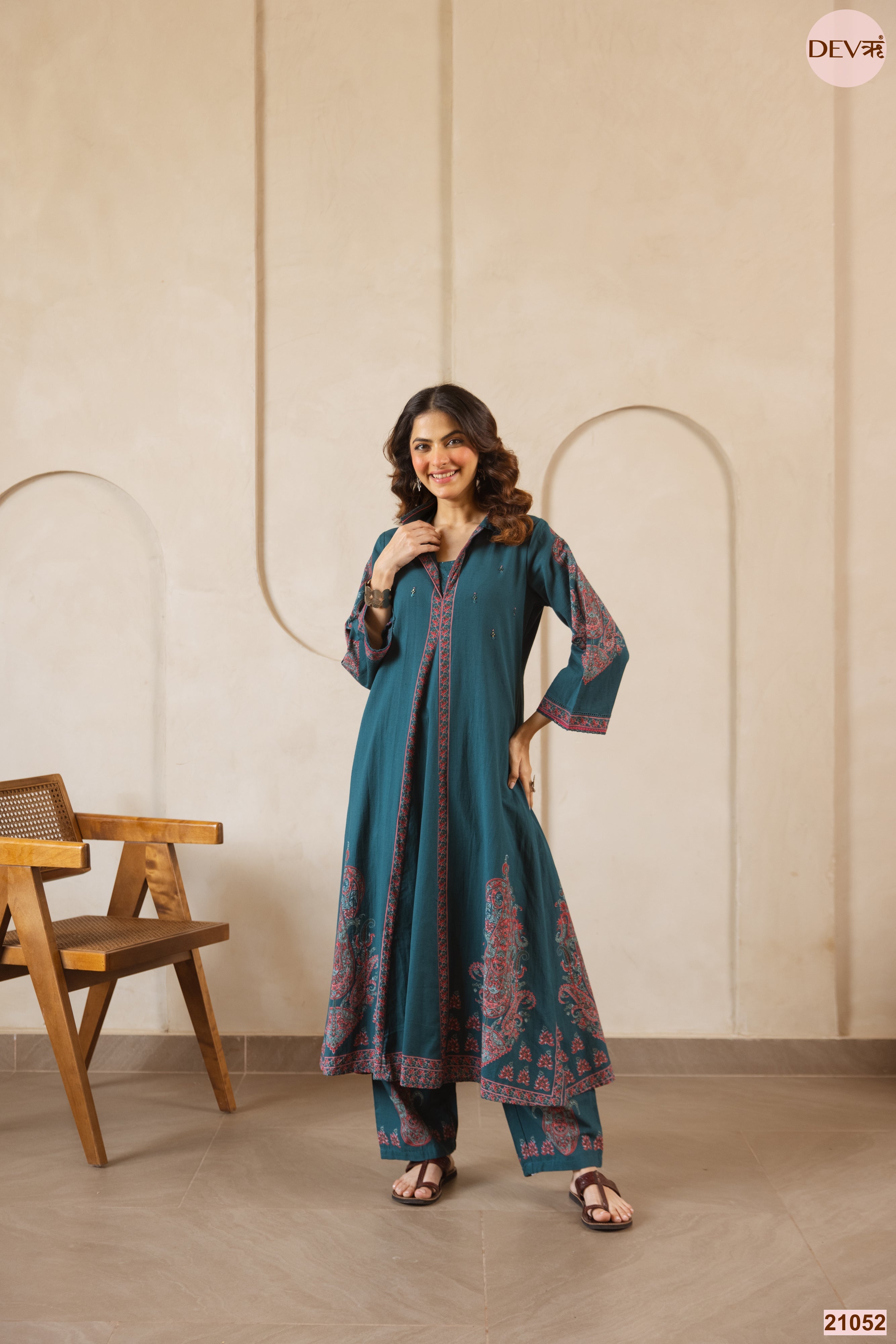 Mehr Cotton Slub Printed Teal 2-Piece Set (Devri – D.No 21052)