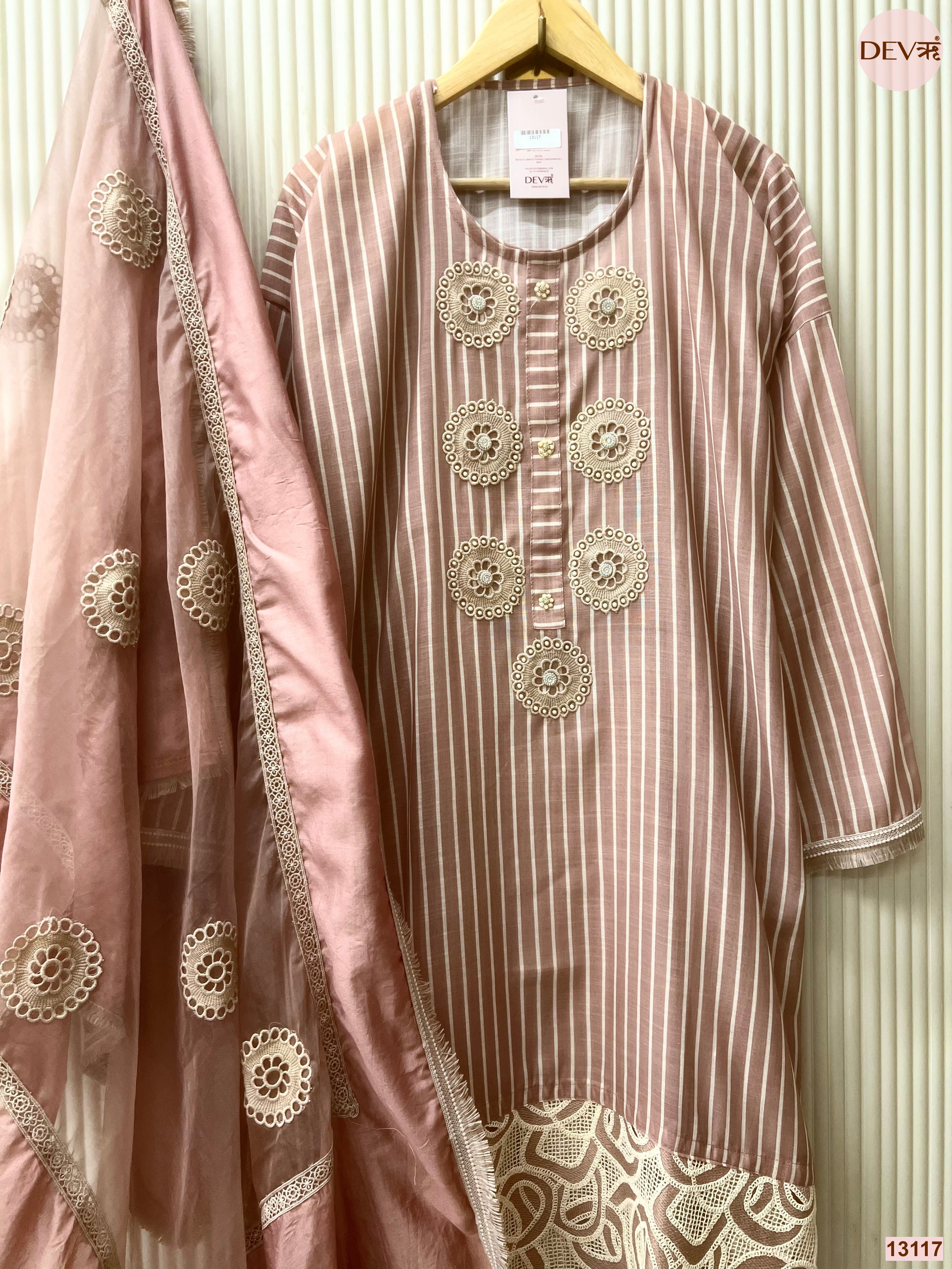 Pink Linen Cotton Embroidered Unstitched 3-Piece Suit (Devri – D.No 13117)