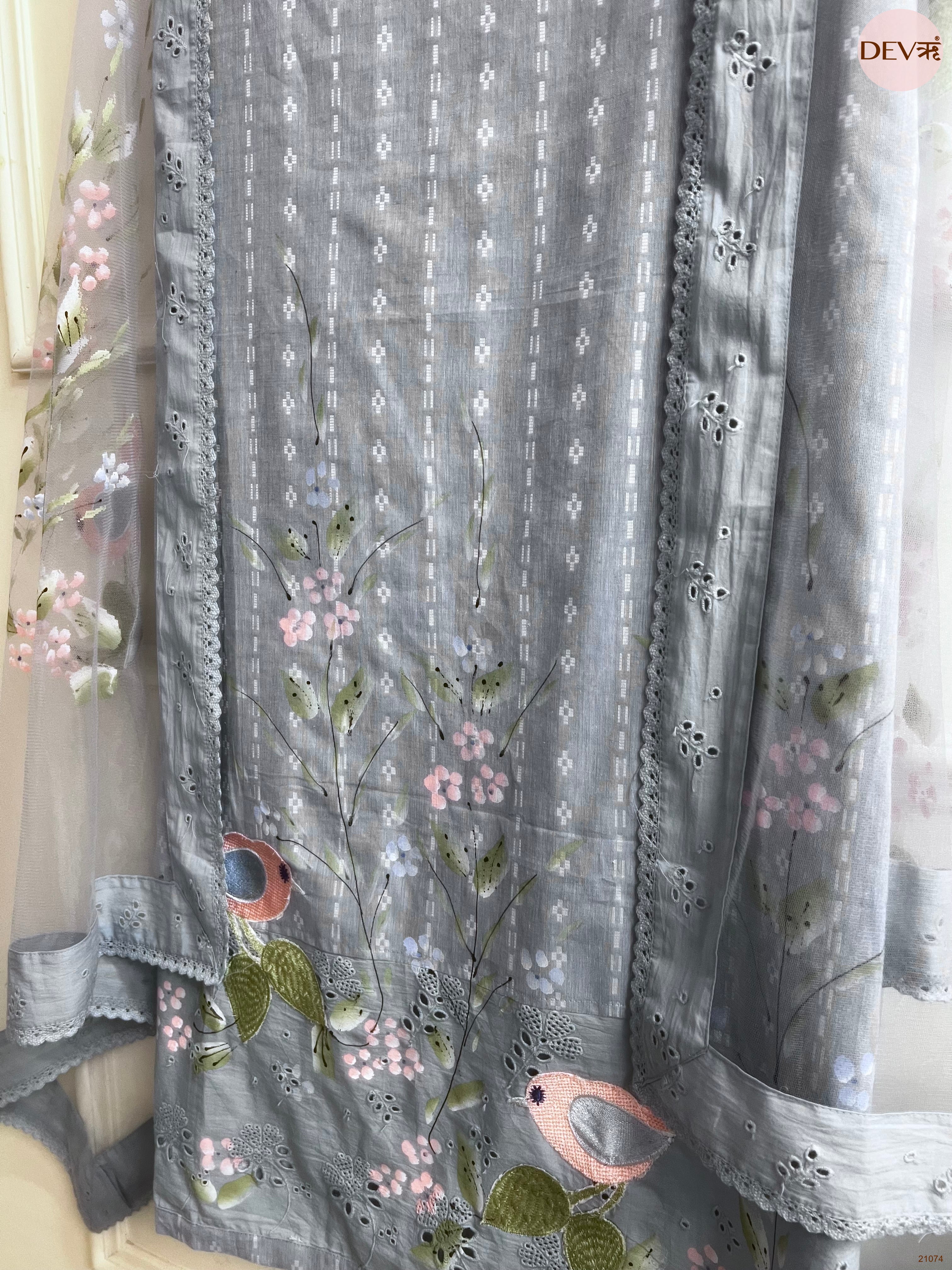 Grey Pure Cotton Printed Unstitched 3-Piece Suit (Devri – D.No 21074)