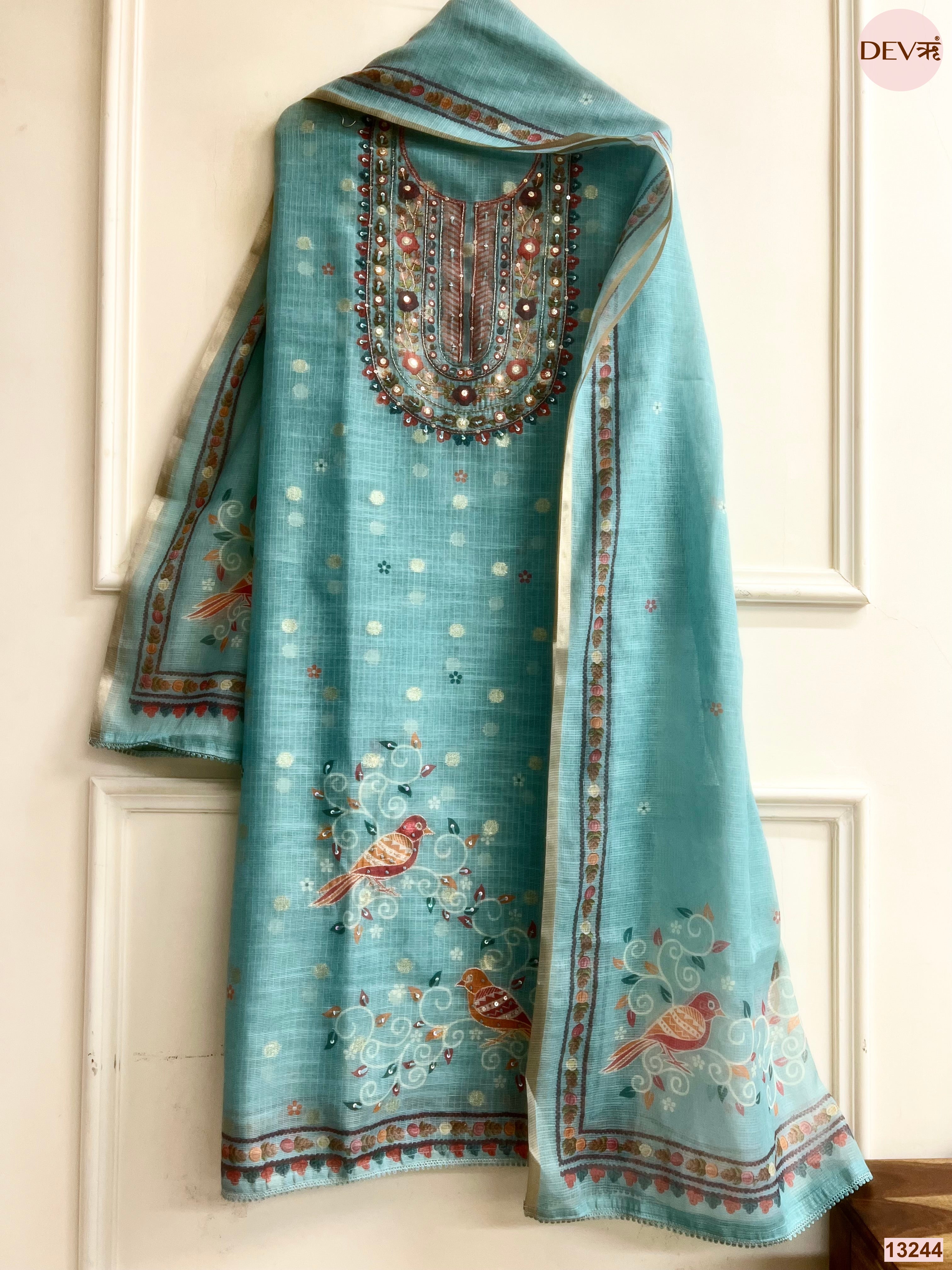 Blue Kota Printed Unstitched 3-Piece Suit (Devri – D.No 13244)