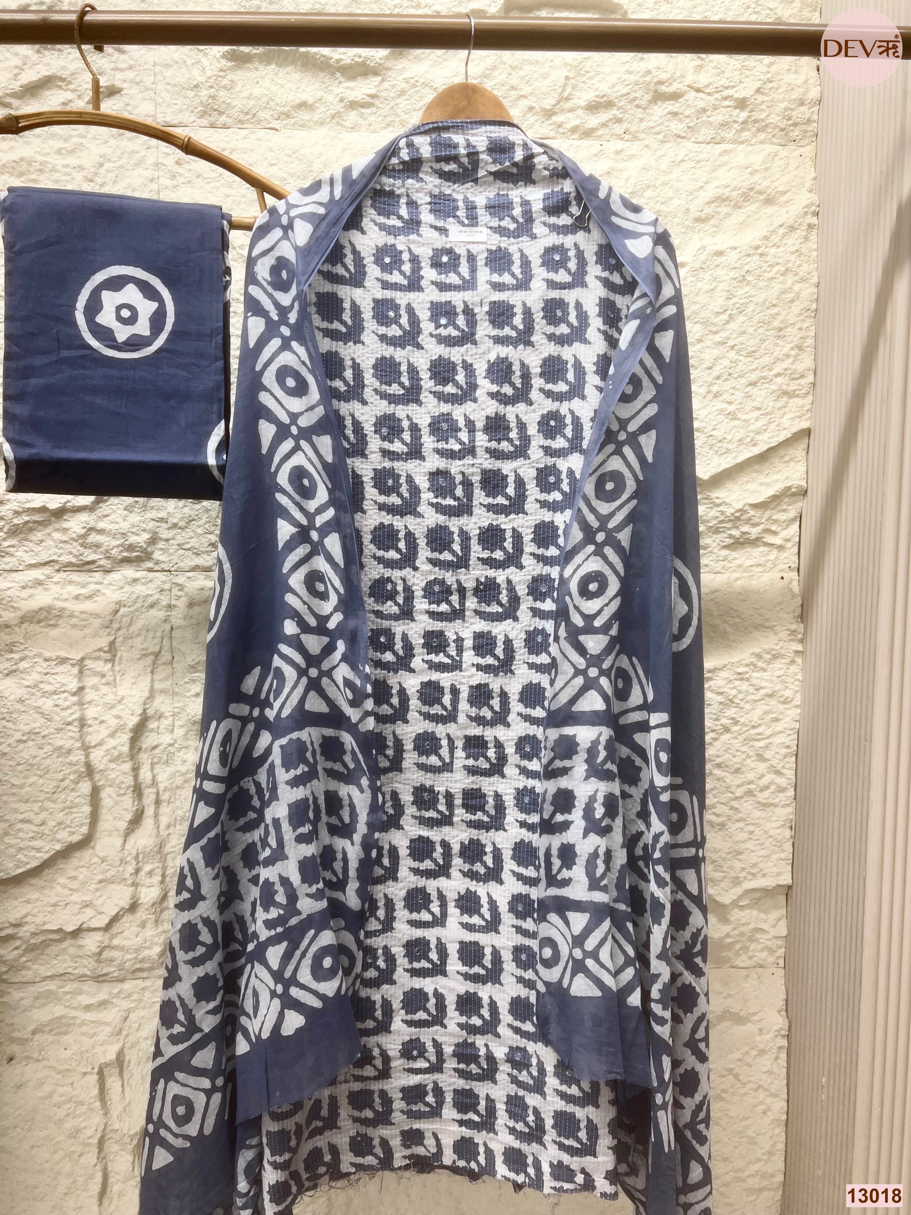 Blue Cotton Printed Unstitched 3-Piece Suit (Devri – D.No 13018)
