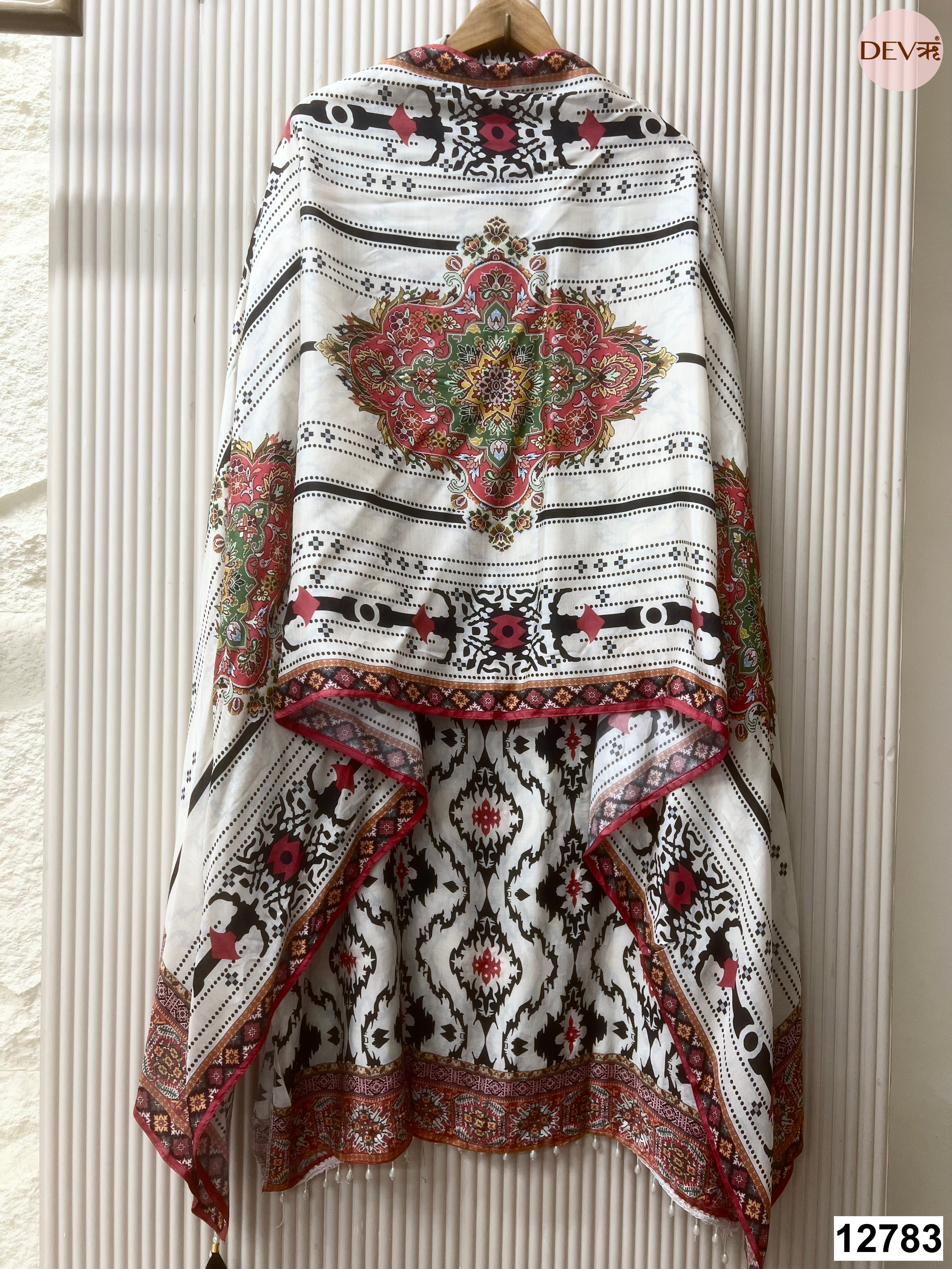 White Muslin Printed Unstitched 3-Piece Suit (Devri – D.No 12783)