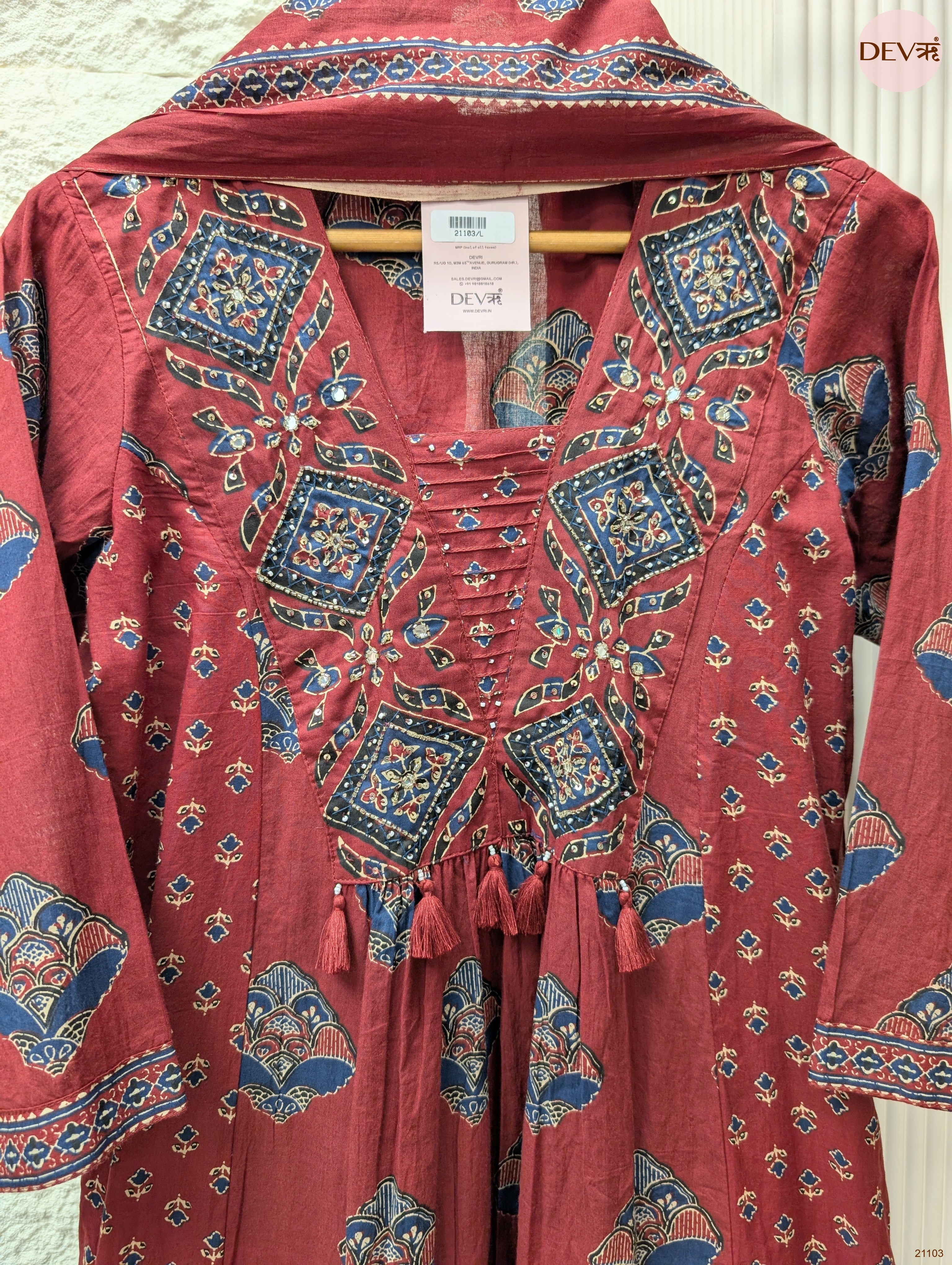 Gulnaar Pure Cotton Printed Maroon 3-Piece Set (Devri – D.No 21103)