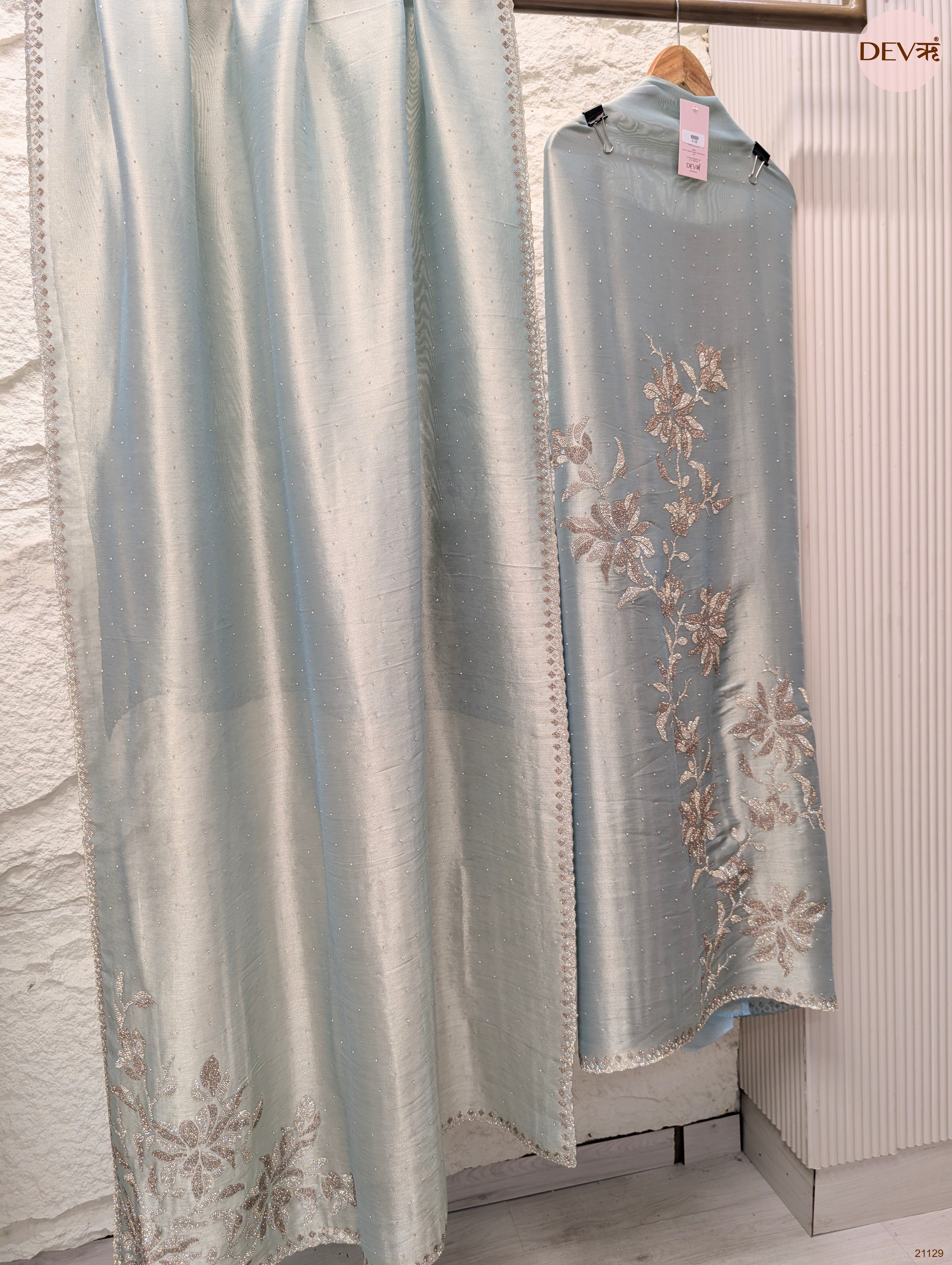 Blue Pure Giraffe Silk Embroidered Unstitched 3-Piece Suit (Devri – D.No 21129)