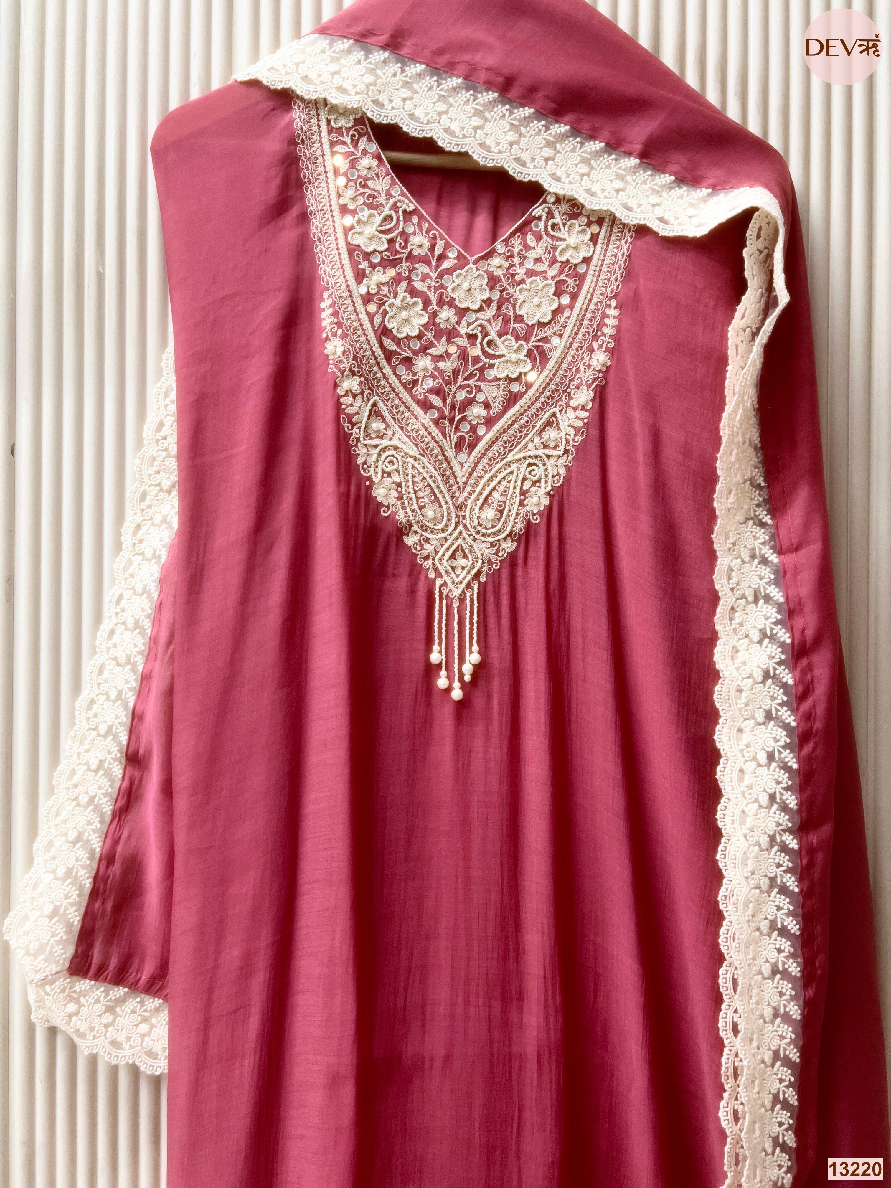 Wine Embroidered Unstitched 3-Piece Suit (Devri – D.No 13220)