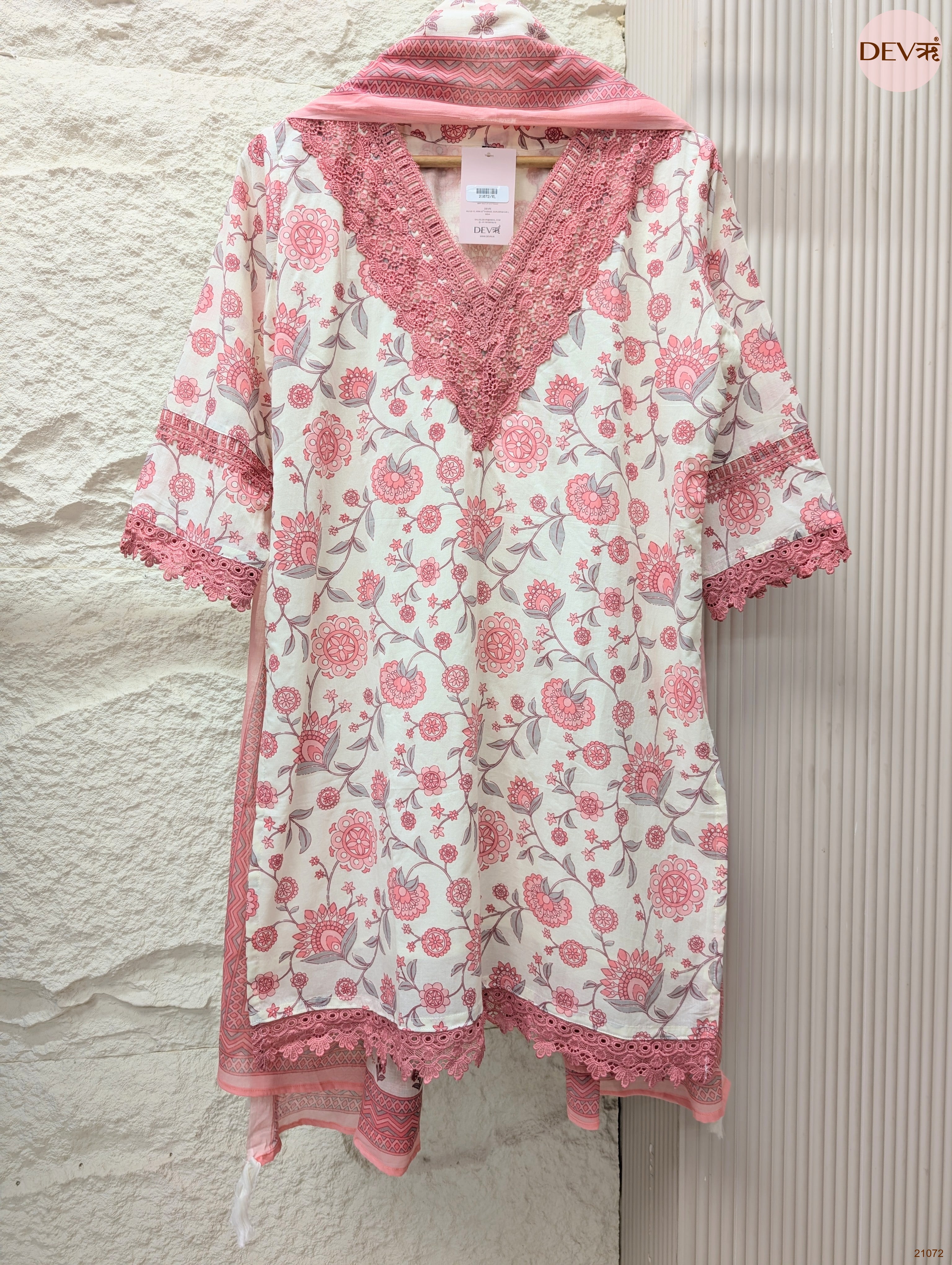 Gulnaar Pure Cotton Embroidered Pink 3-Piece Set (Devri – D.No 21072)