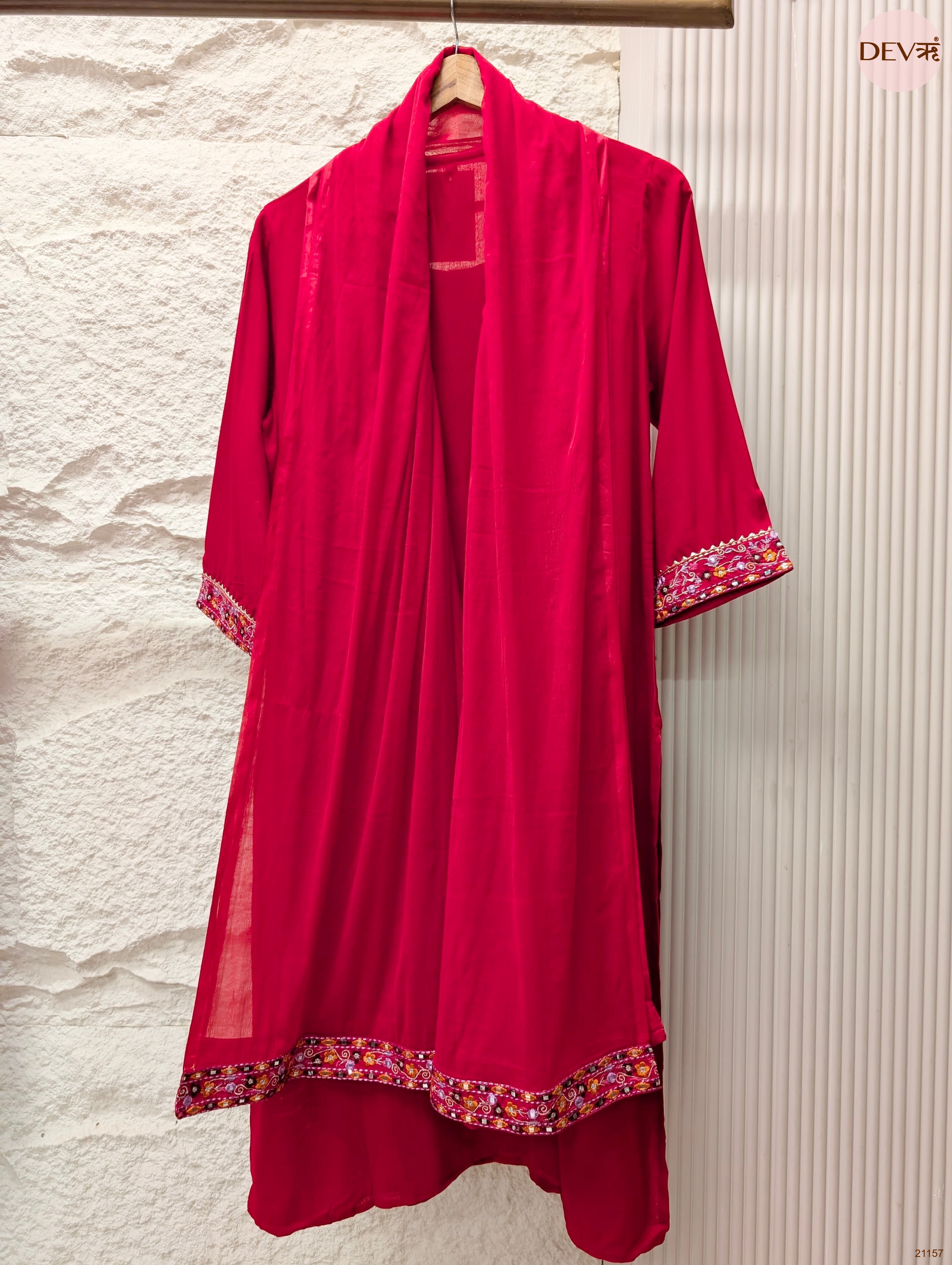 Gulnaar Reyon Embroidered Magenta 3-Piece Set (Devri – D.No 21157)