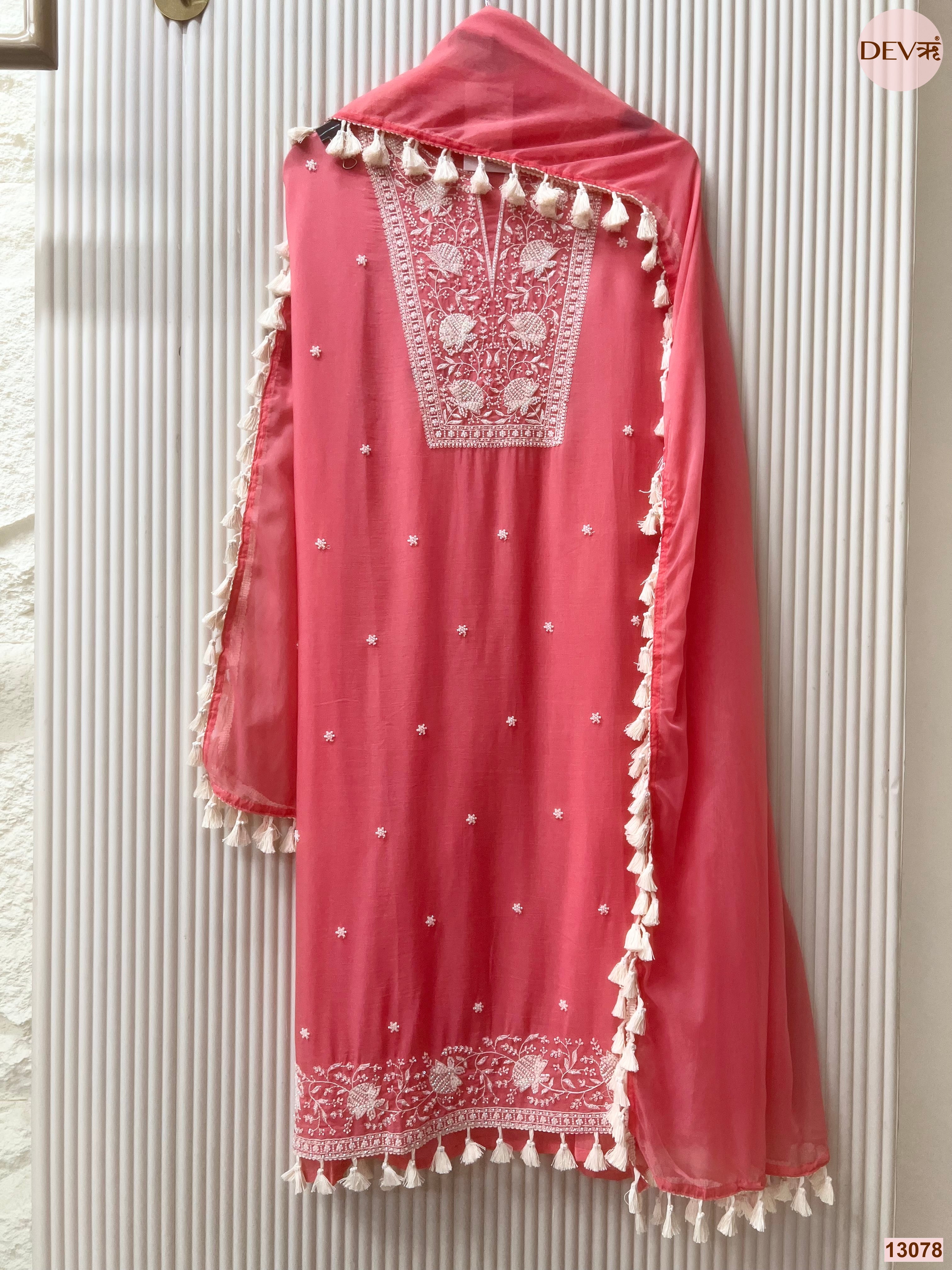 Pink Mul Cotton Embroidered Unstitched 3-Piece Suit (Devri – D.No 13078)