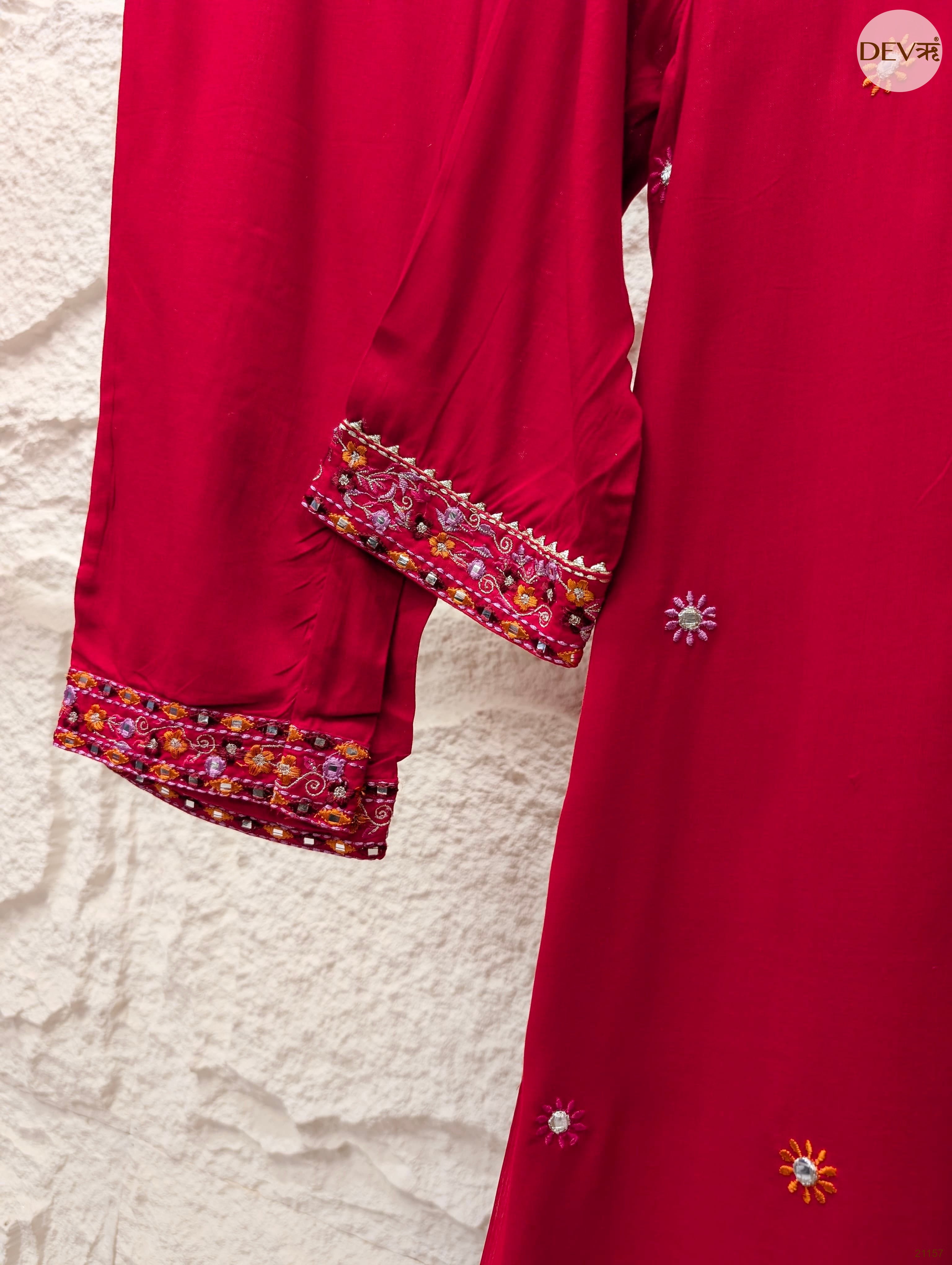 Gulnaar Reyon Embroidered Magenta 3-Piece Set (Devri – D.No 21157)