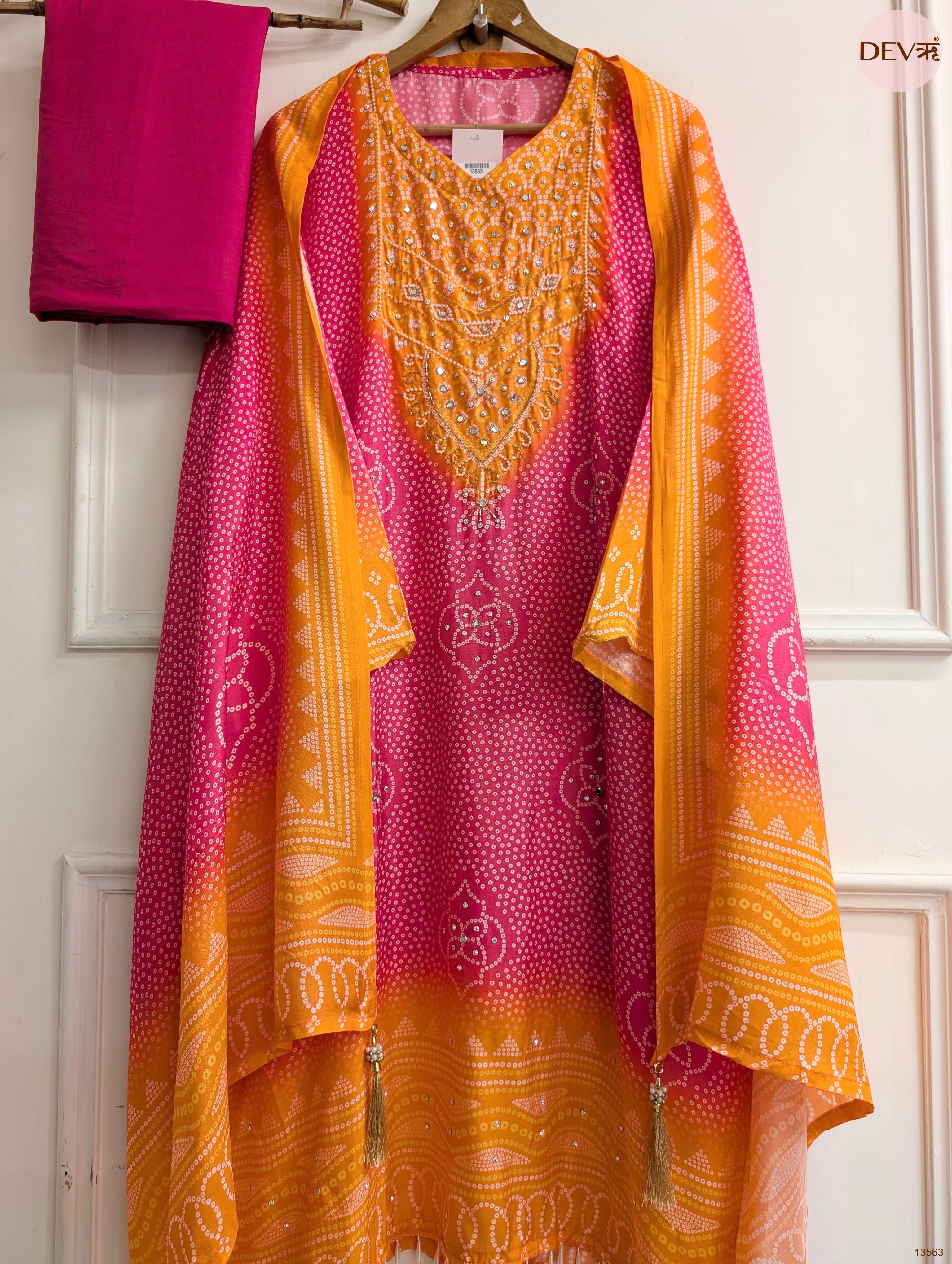 Pink Russian Silk Printed Unstitched 3-Piece Suit (Devri – D.No 13563)