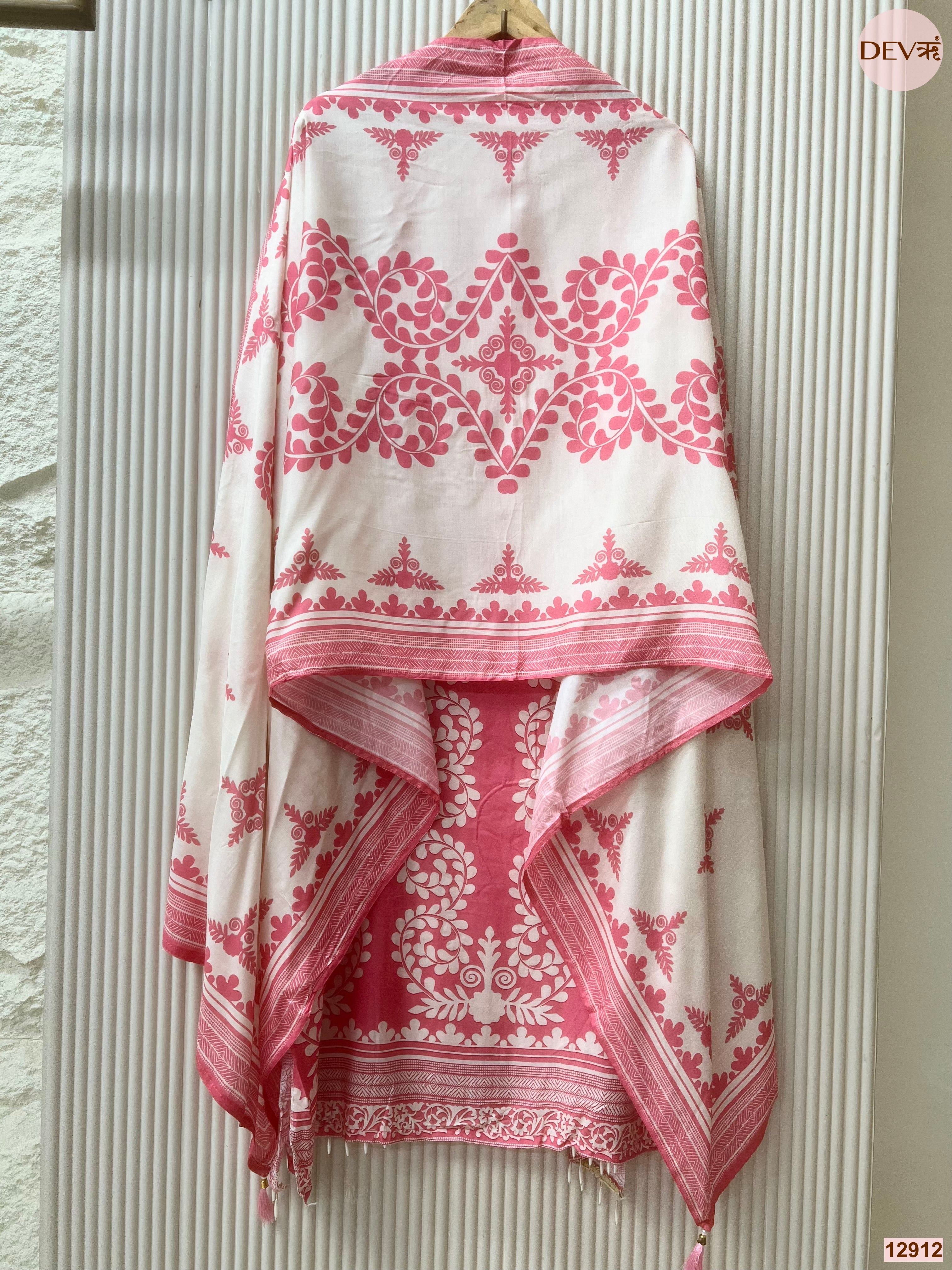 Pink Muslin Printed Unstitched 3-Piece Suit (Devri – D.No 12912)