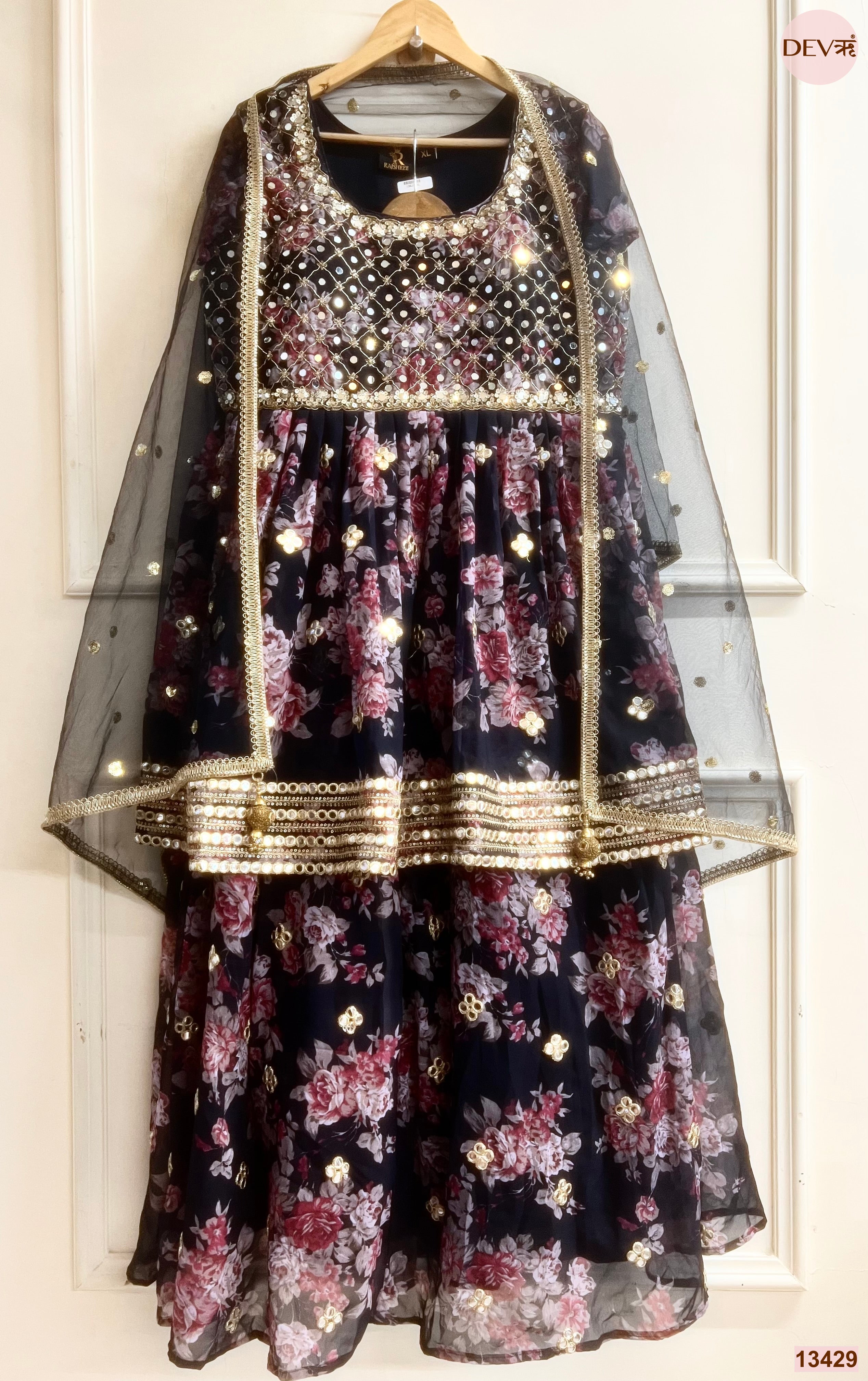 Gulnaar Georgete Embroidered Black 3-Piece Set (Devri – D.No 13429)