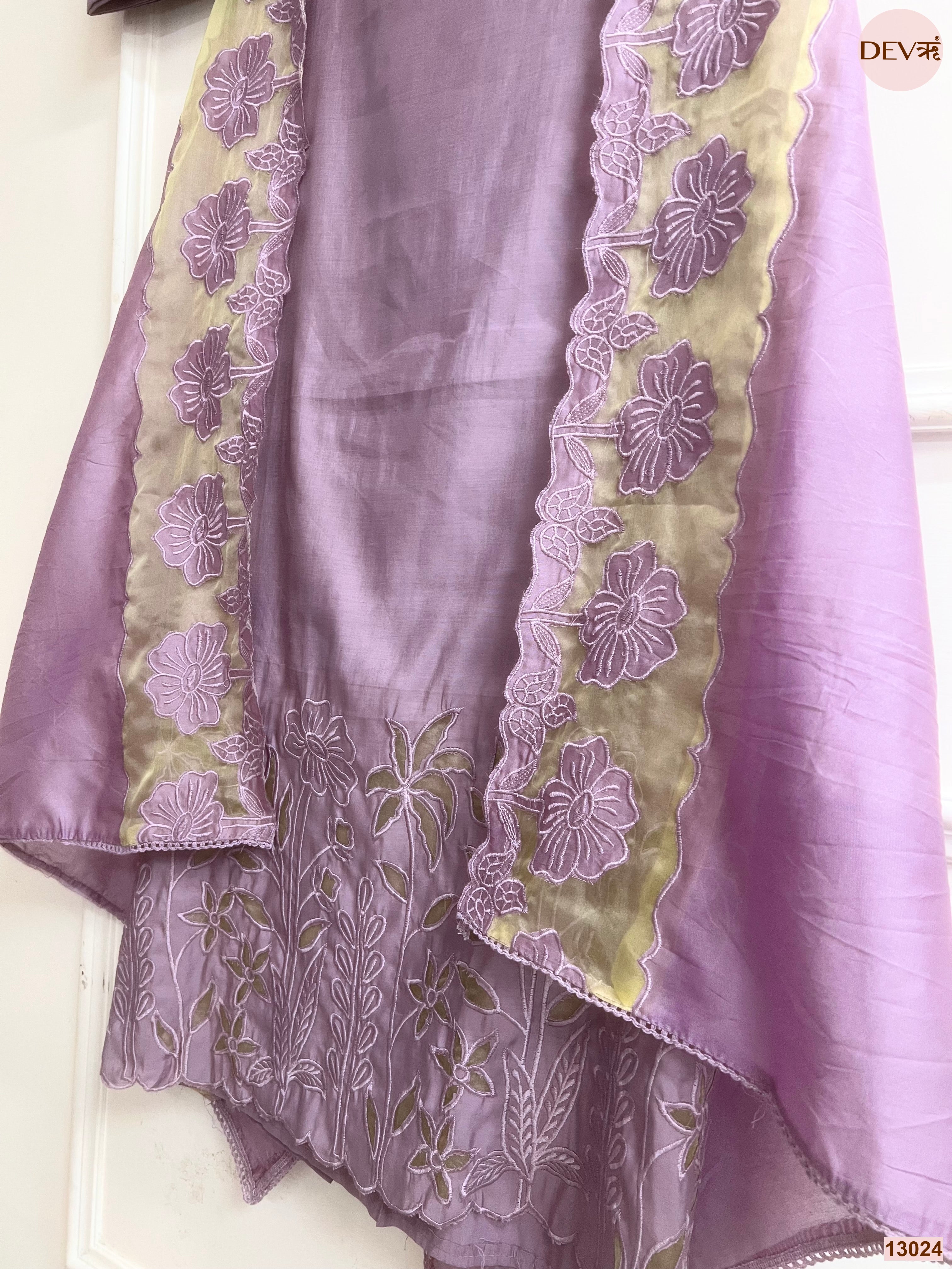 Mauve Roman Silk Embroidered Unstitched 3-Piece Suit (Devri – D.No 13024)