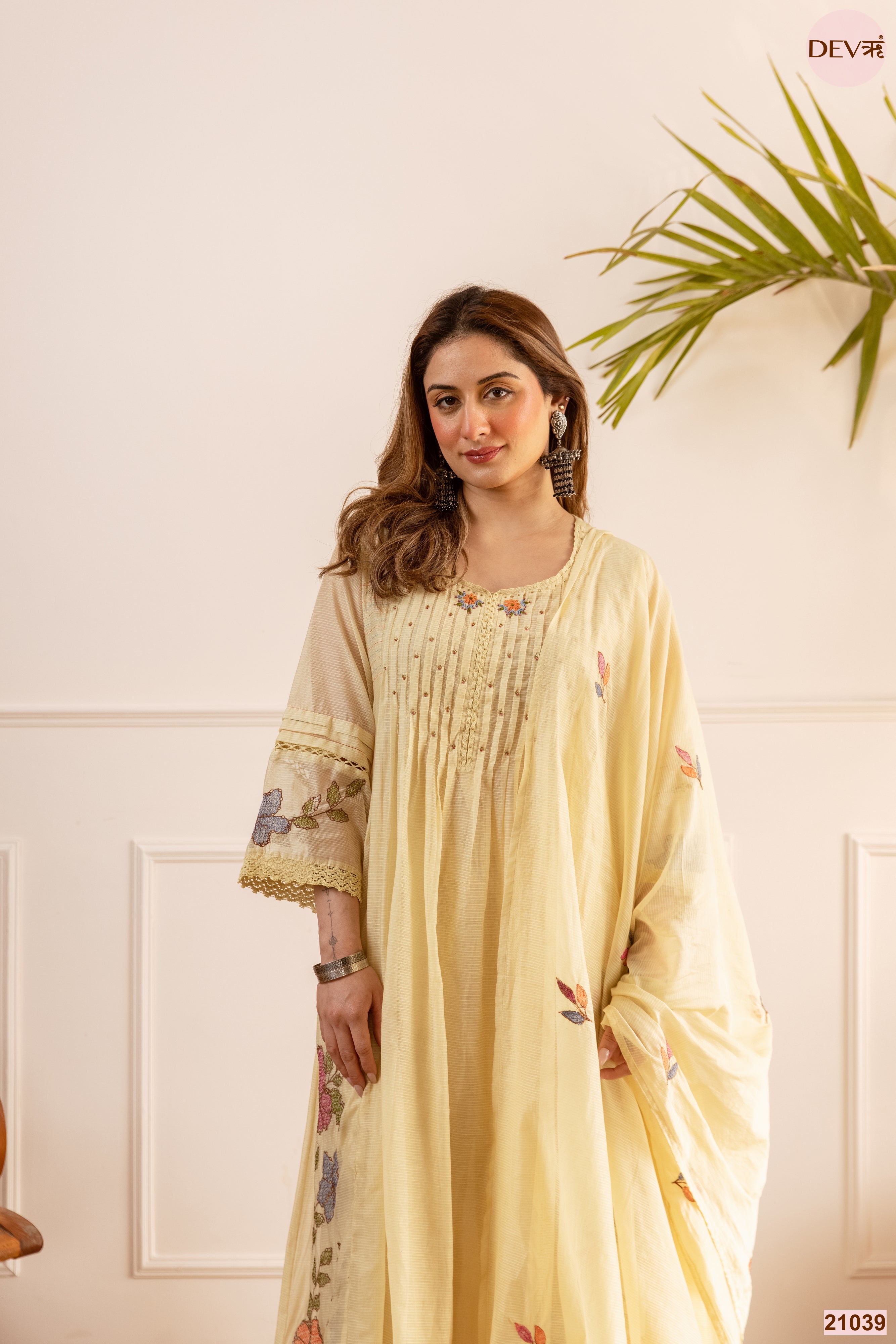 Gulnaar Net Chanderi Embroidered Yellow 3-Piece Set (Devri – D.No 21039)