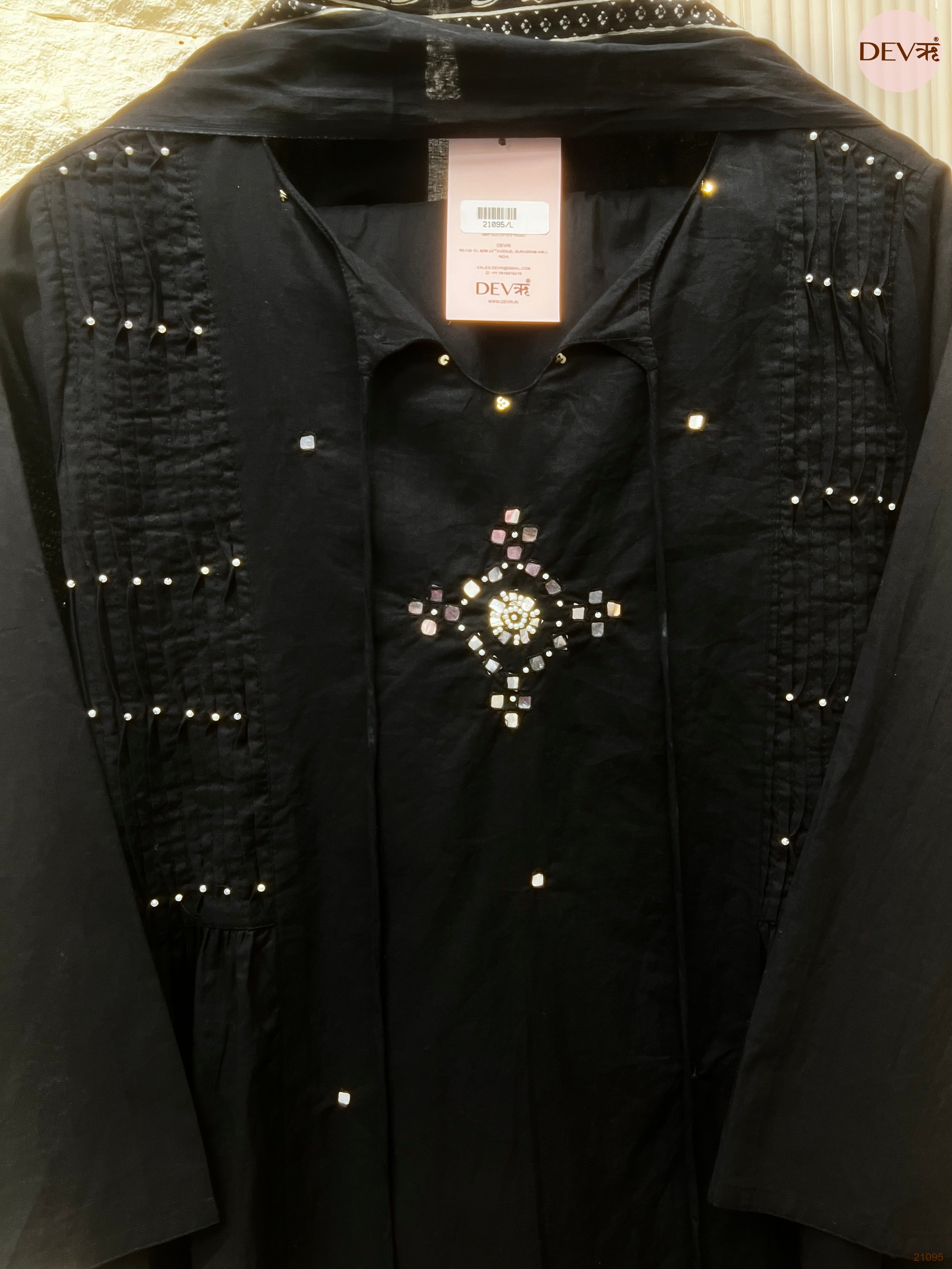 Noor Mul Chanderi Embroidered Black 3-Piece Set (Devri – D.No 21095)