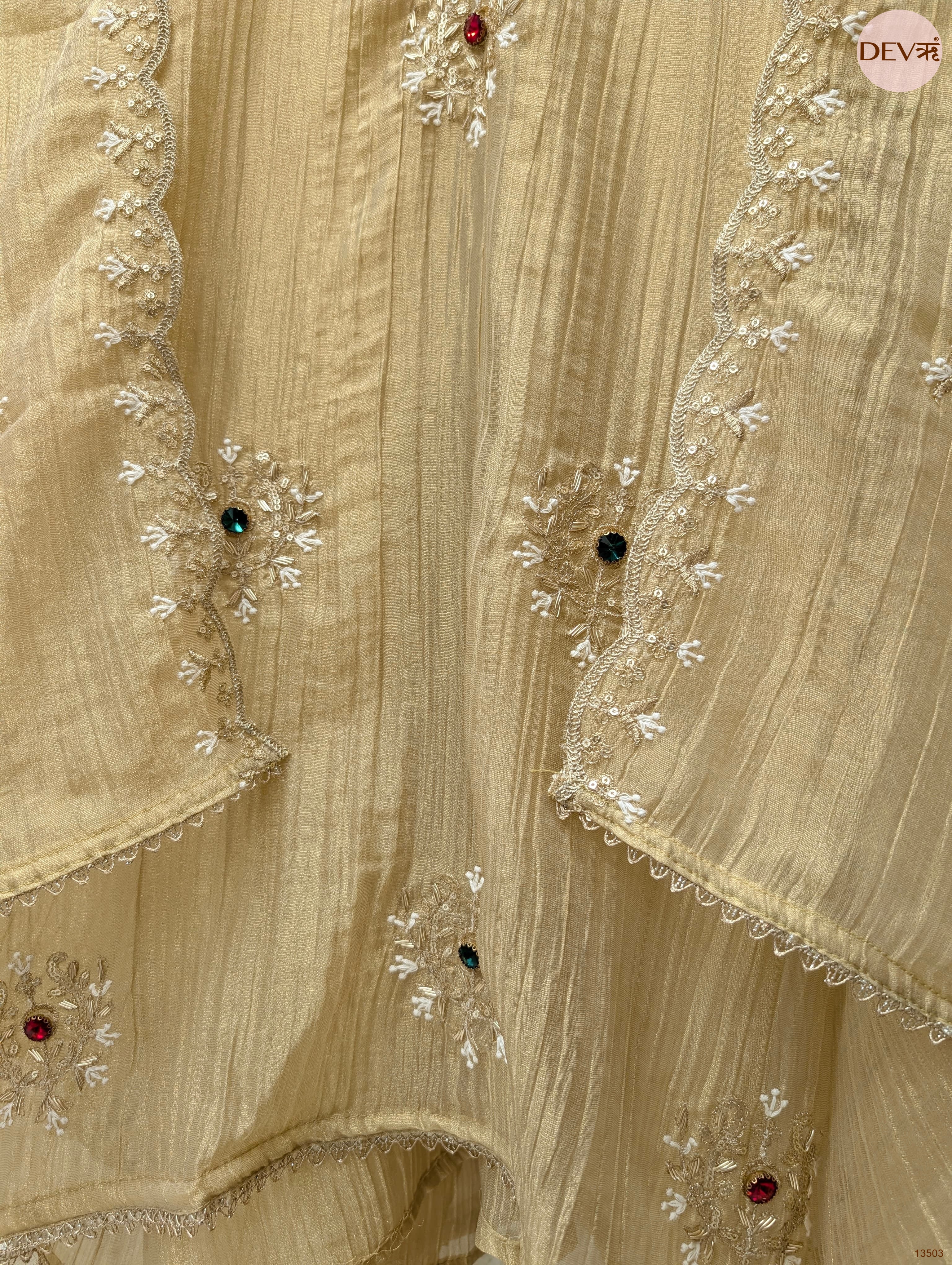 Beige Tissue Crush Silk Embroidered Unstitched 3-Piece Suit (Devri – D.No 13503)
