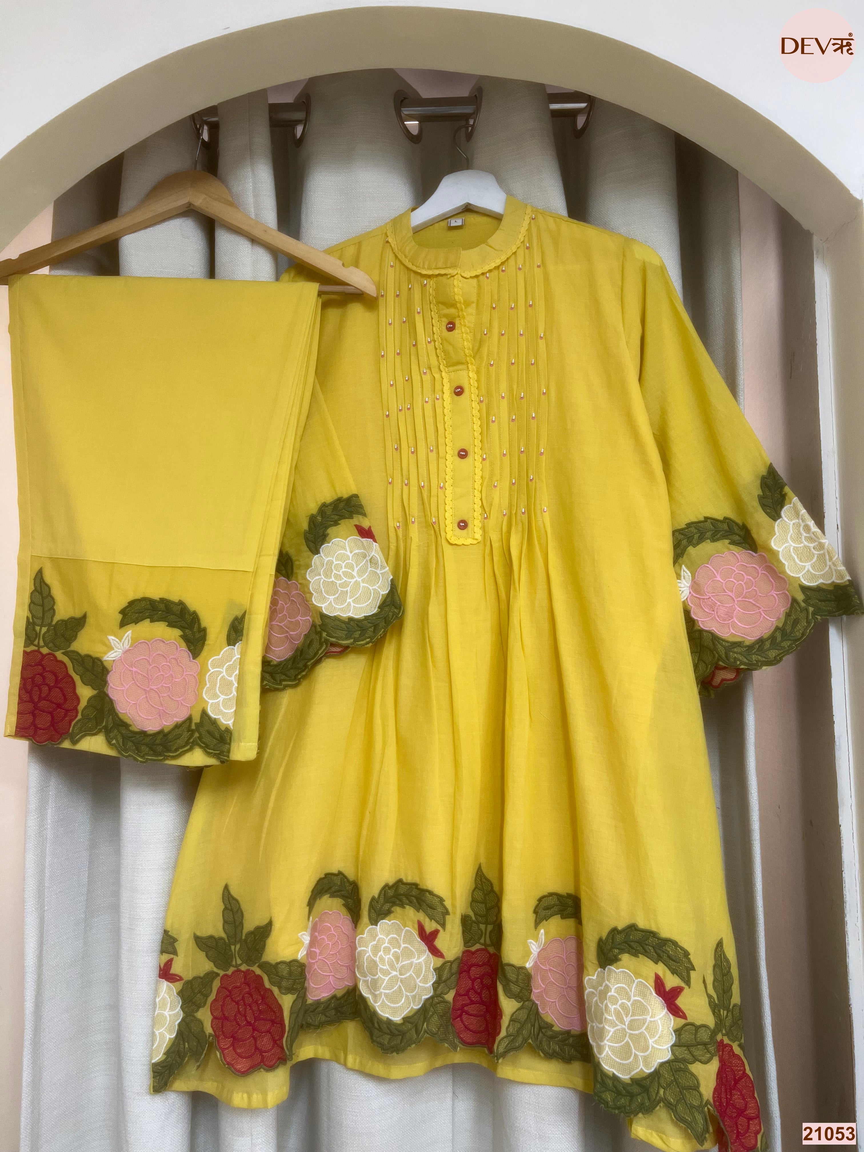 Gulnaar Mul Chanderi Embroidered Yellow 2-Piece Set (Devri – D.No 21053)