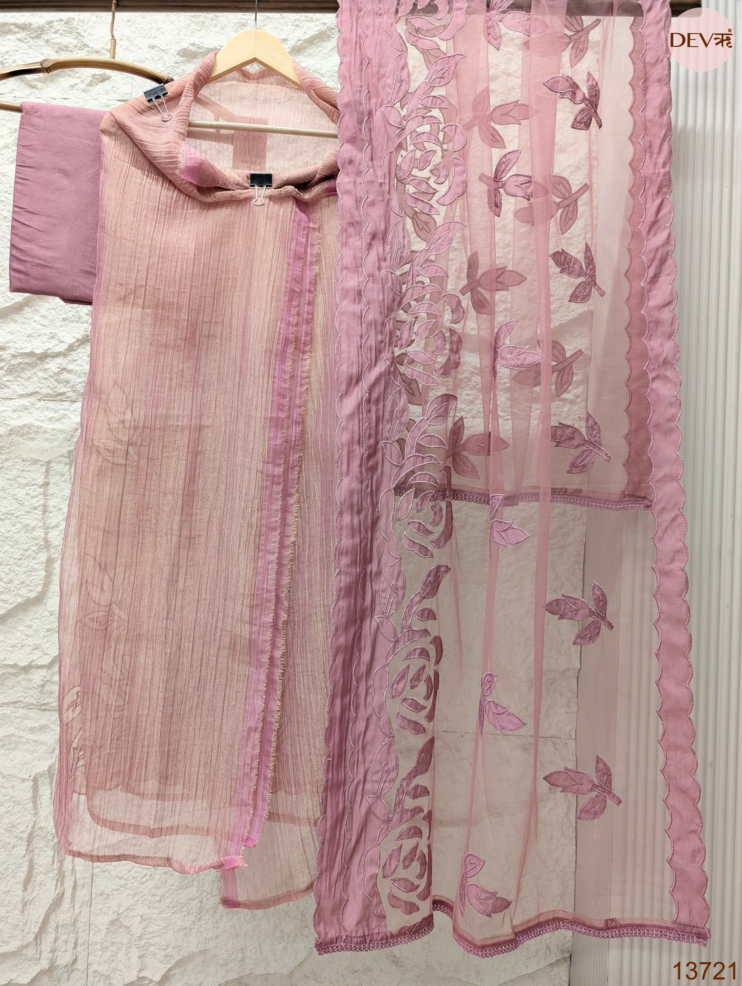 Pink Tissue Silk Embroidered Unstitched 3-Piece Suit (Devri – D.No 13721)