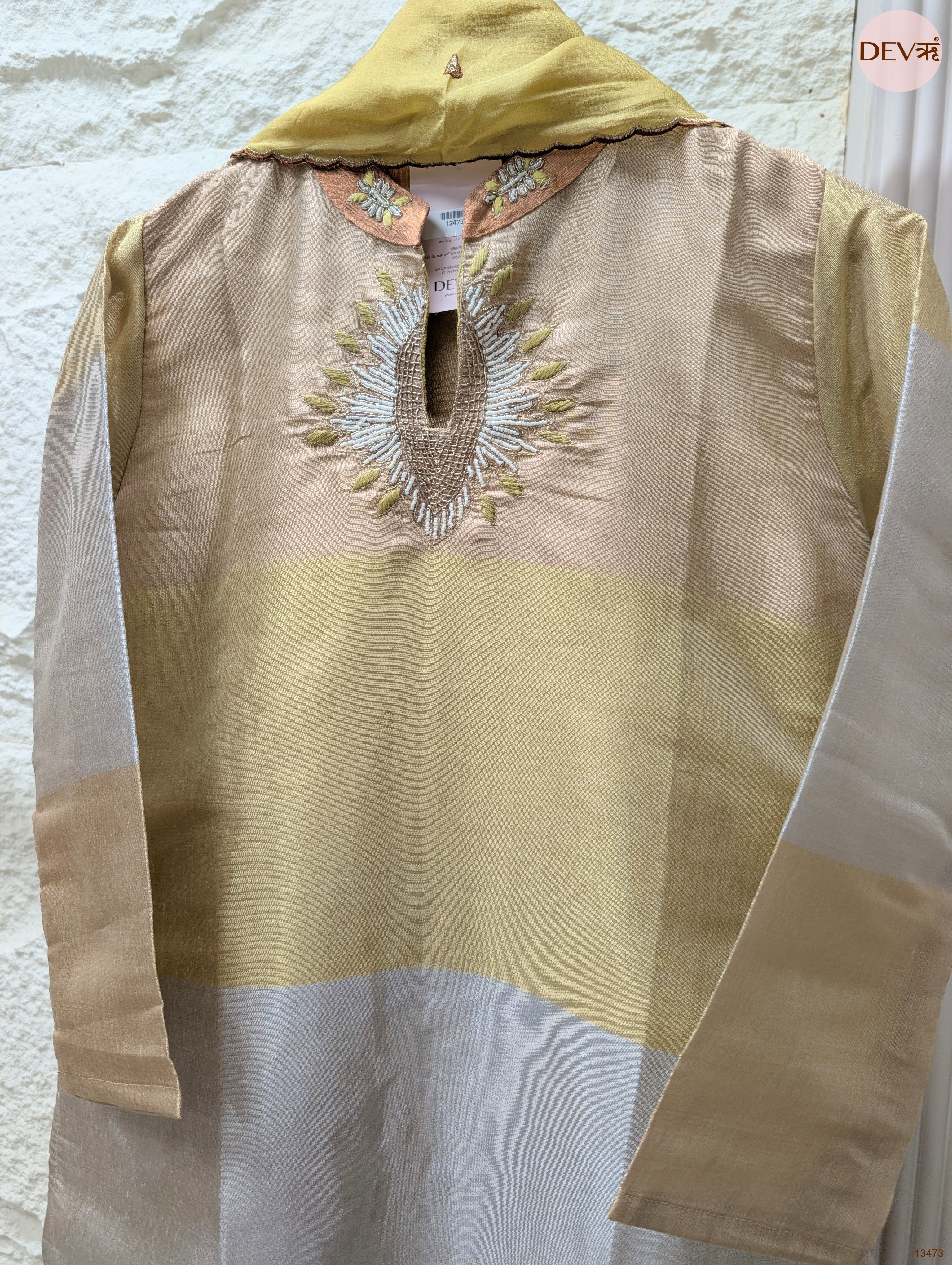 Vasanti Tissue silk Embroidered Pastel Yellow 3-Piece Set (Devri – D.No 13473)