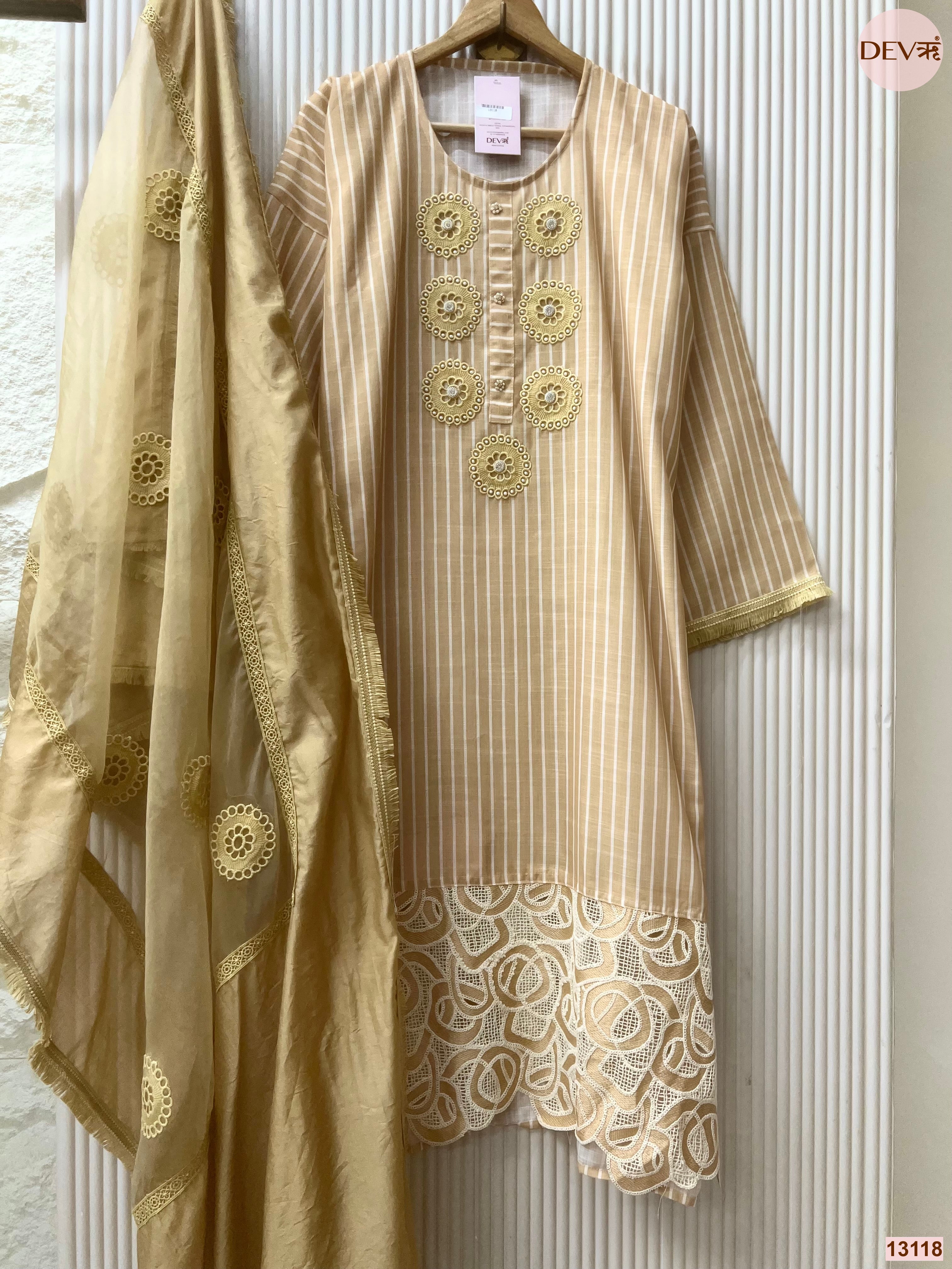 Beige Linen Cotton Embroidered Unstitched 3-Piece Suit (Devri – D.No 13118)