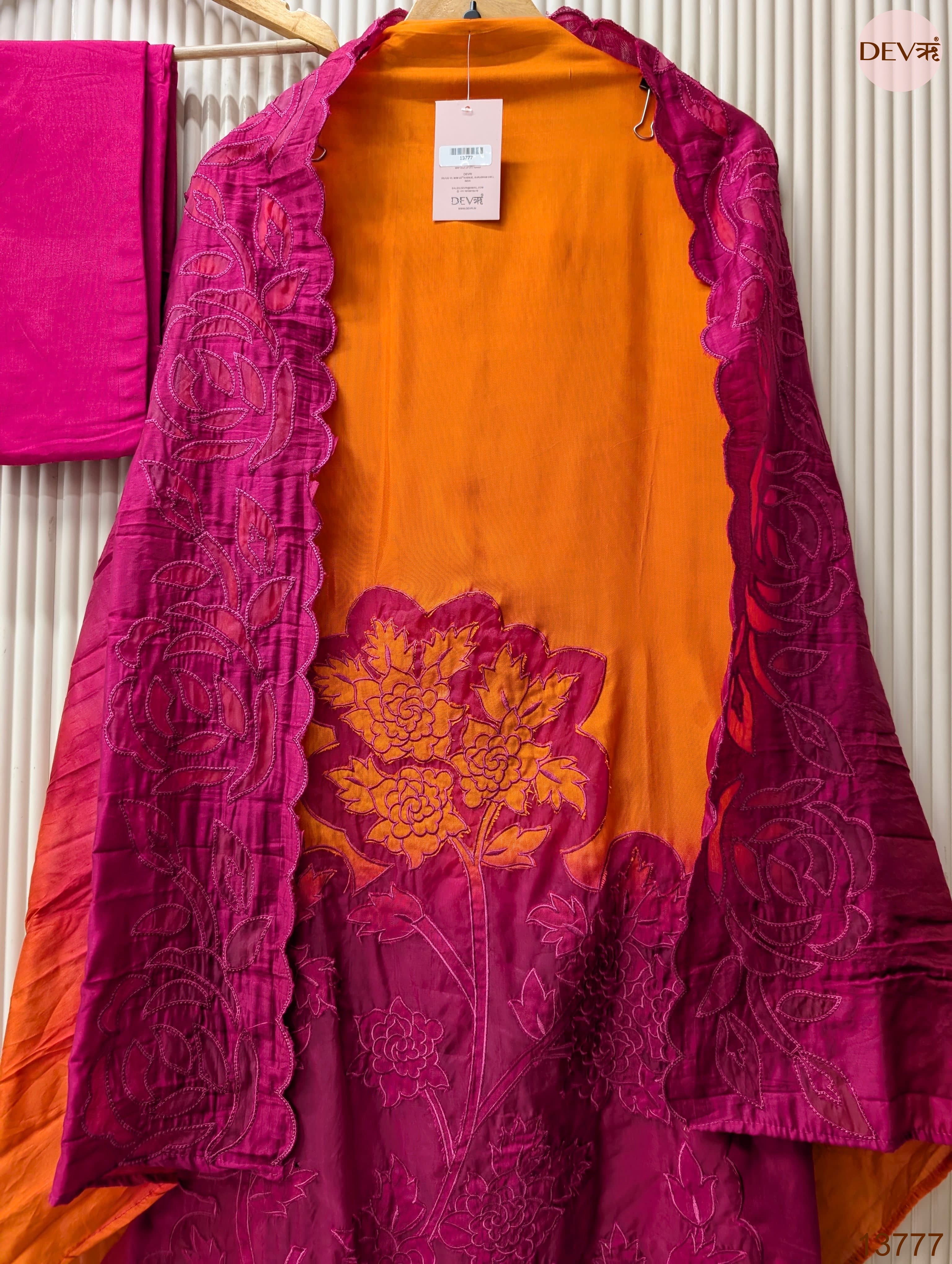 Orange Muslin Embroidered Unstitched 3-Piece Suit (Devri – D.No 13777)