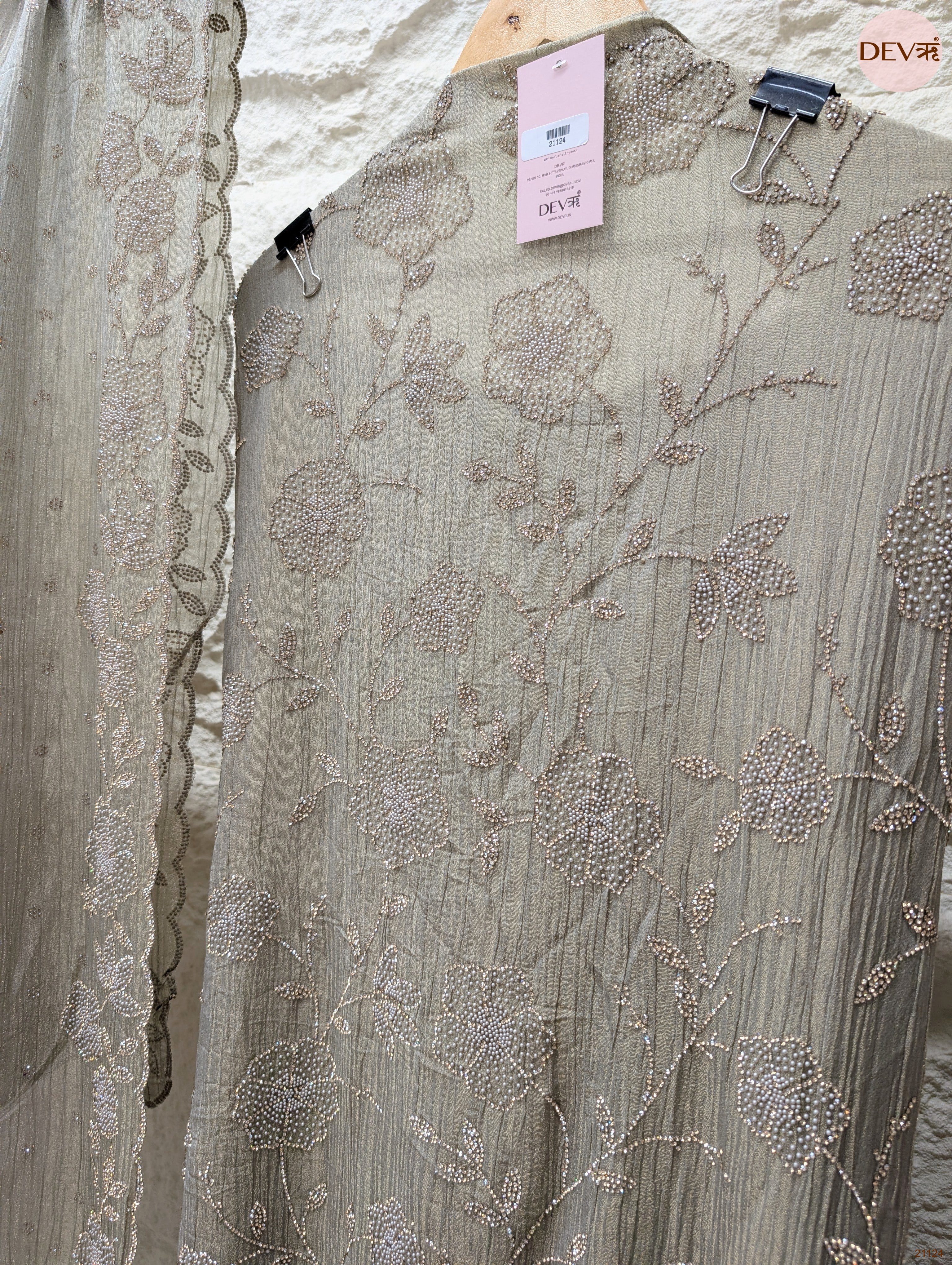 Grey Pure Tissue Crush Silk Embroidered Unstitched 3-Piece Suit (Devri – D.No 21124)