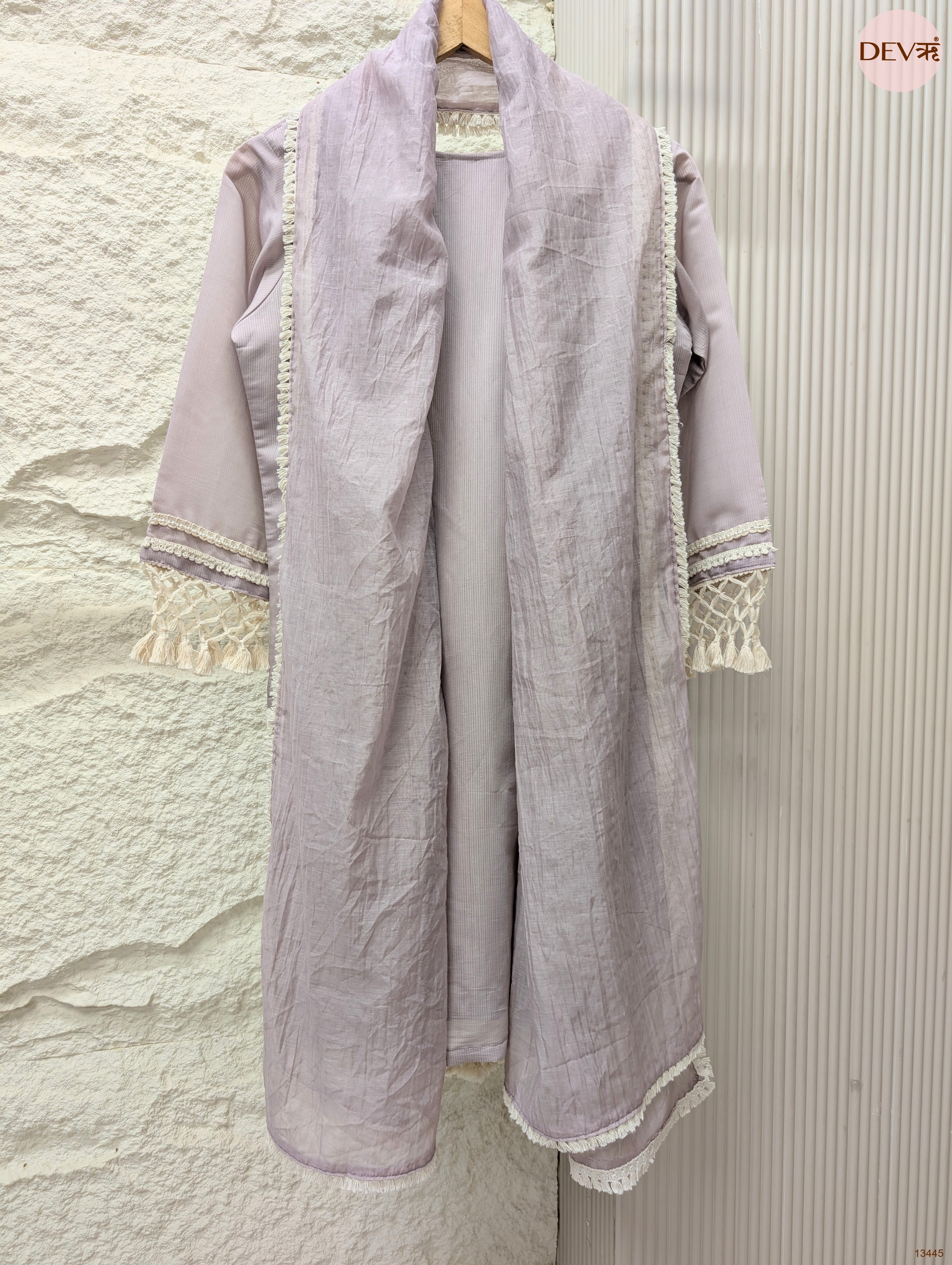 Gulnaar Mul Chanderi Embroidered Lilac 3-Piece Set (Devri – D.No 13445)