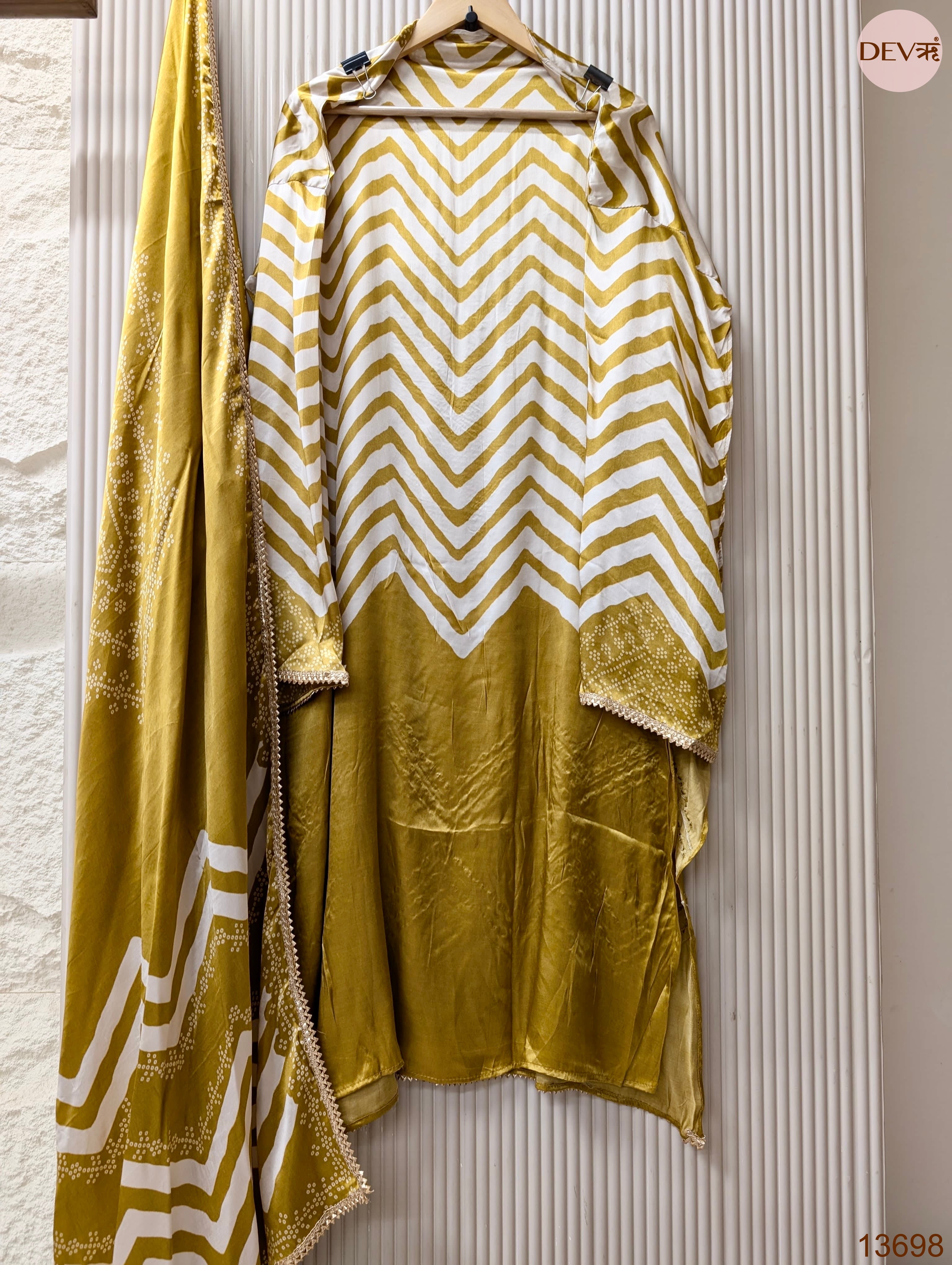 Mustard Pure Gajji Silk Printed Unstitched 3-Piece Suit (Devri – D.No 13698)