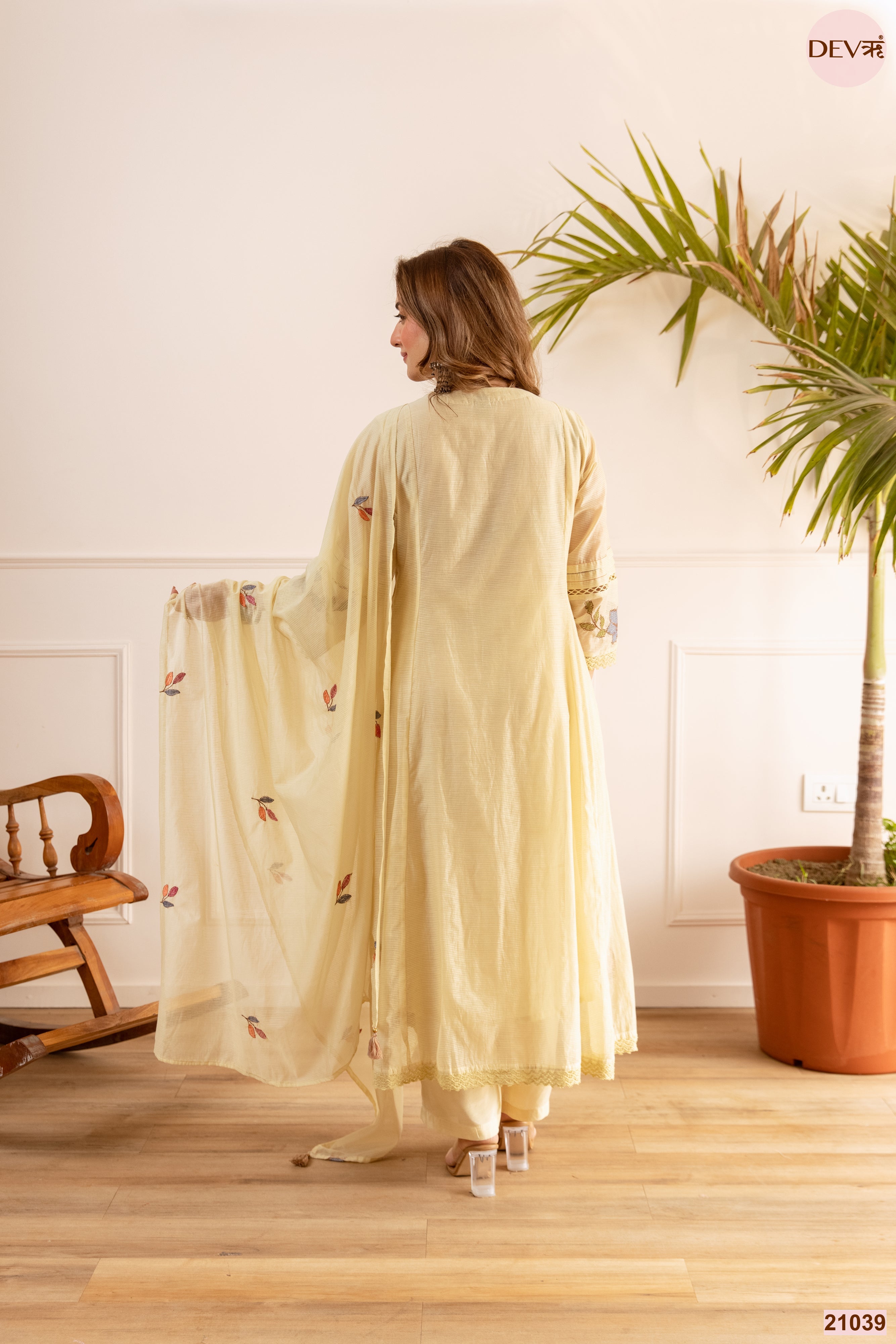 Gulnaar Net Chanderi Embroidered Yellow 3-Piece Set (Devri – D.No 21039)