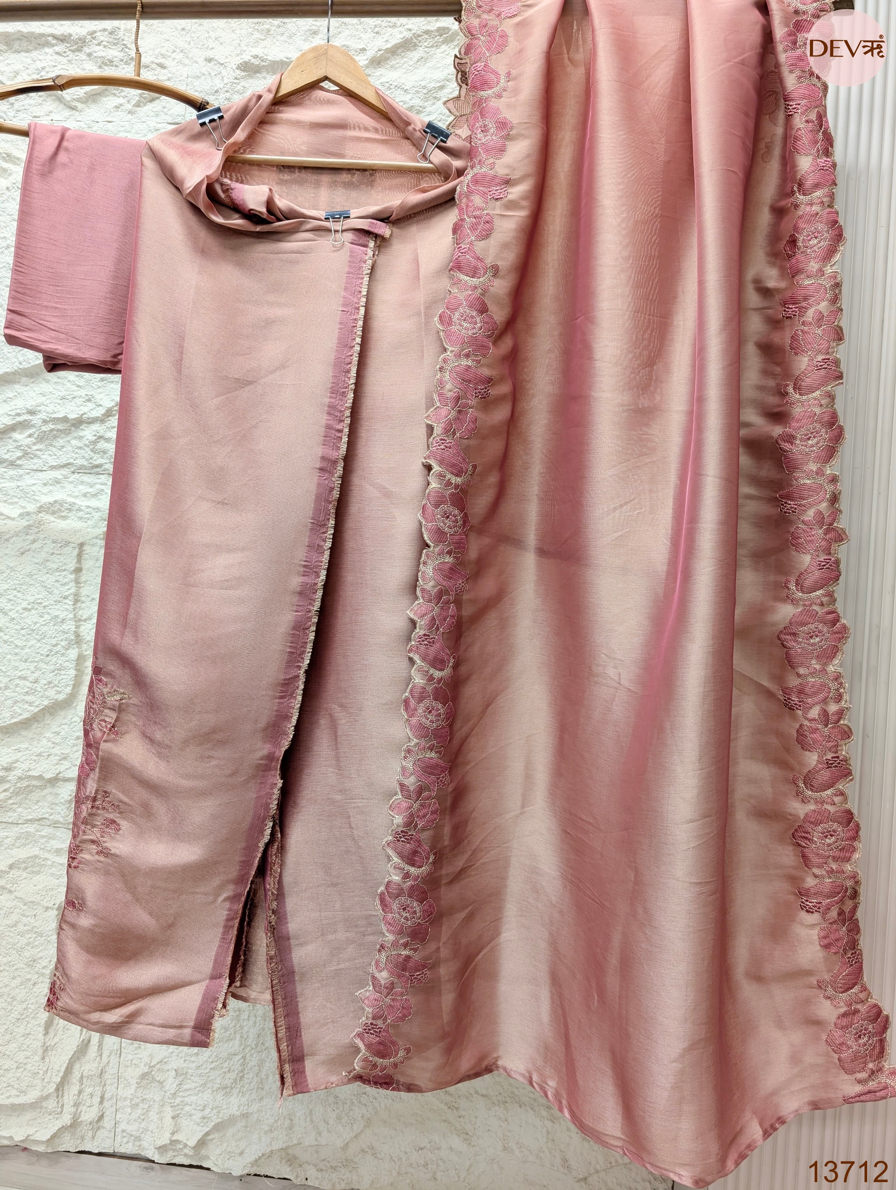 Pink Silk Blend Embroidered Unstitched 3-Piece Suit (Devri – D.No 13712)