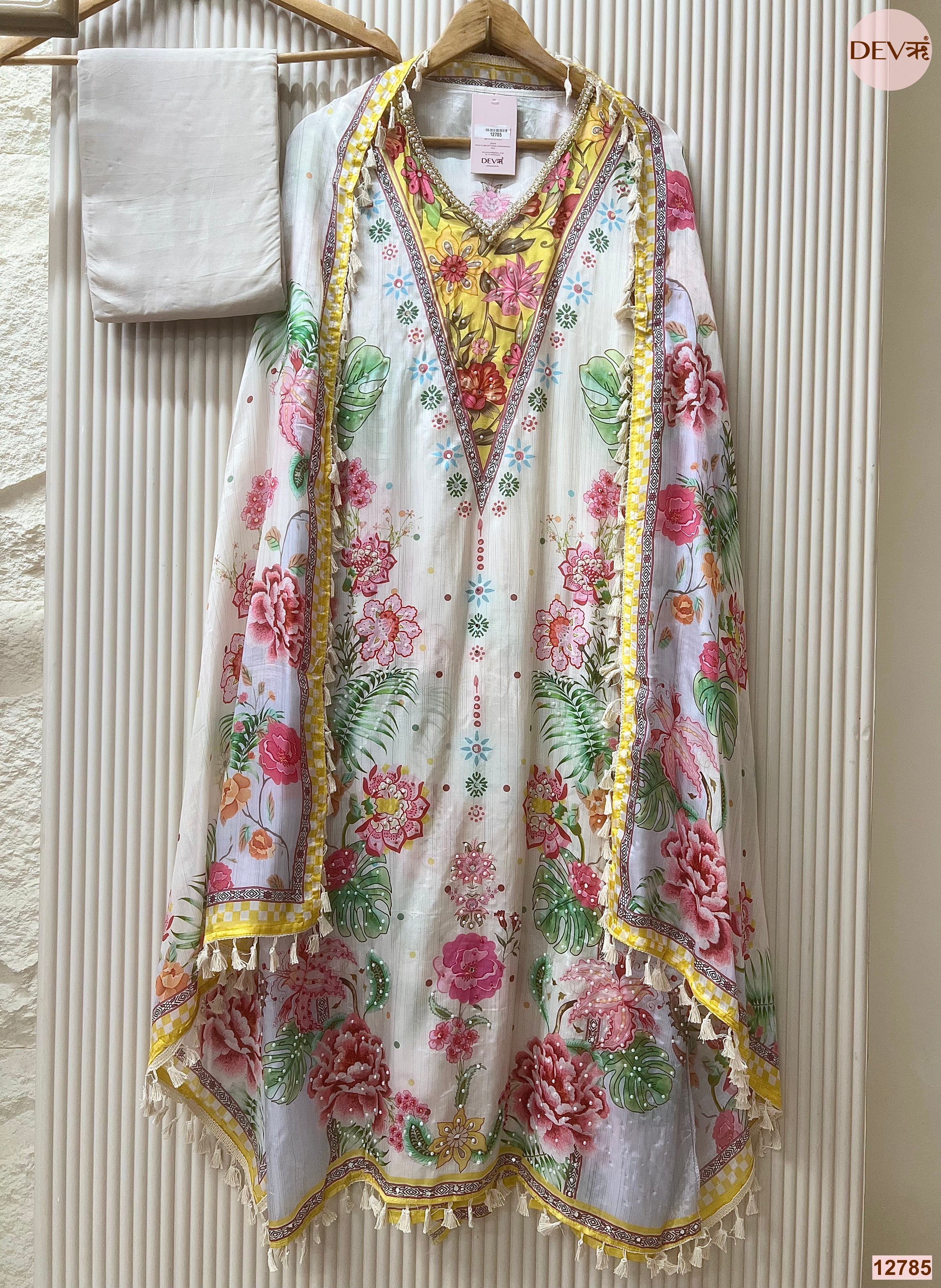 White organza Printed Unstitched 3-Piece Suit (Devri – D.No 12785)