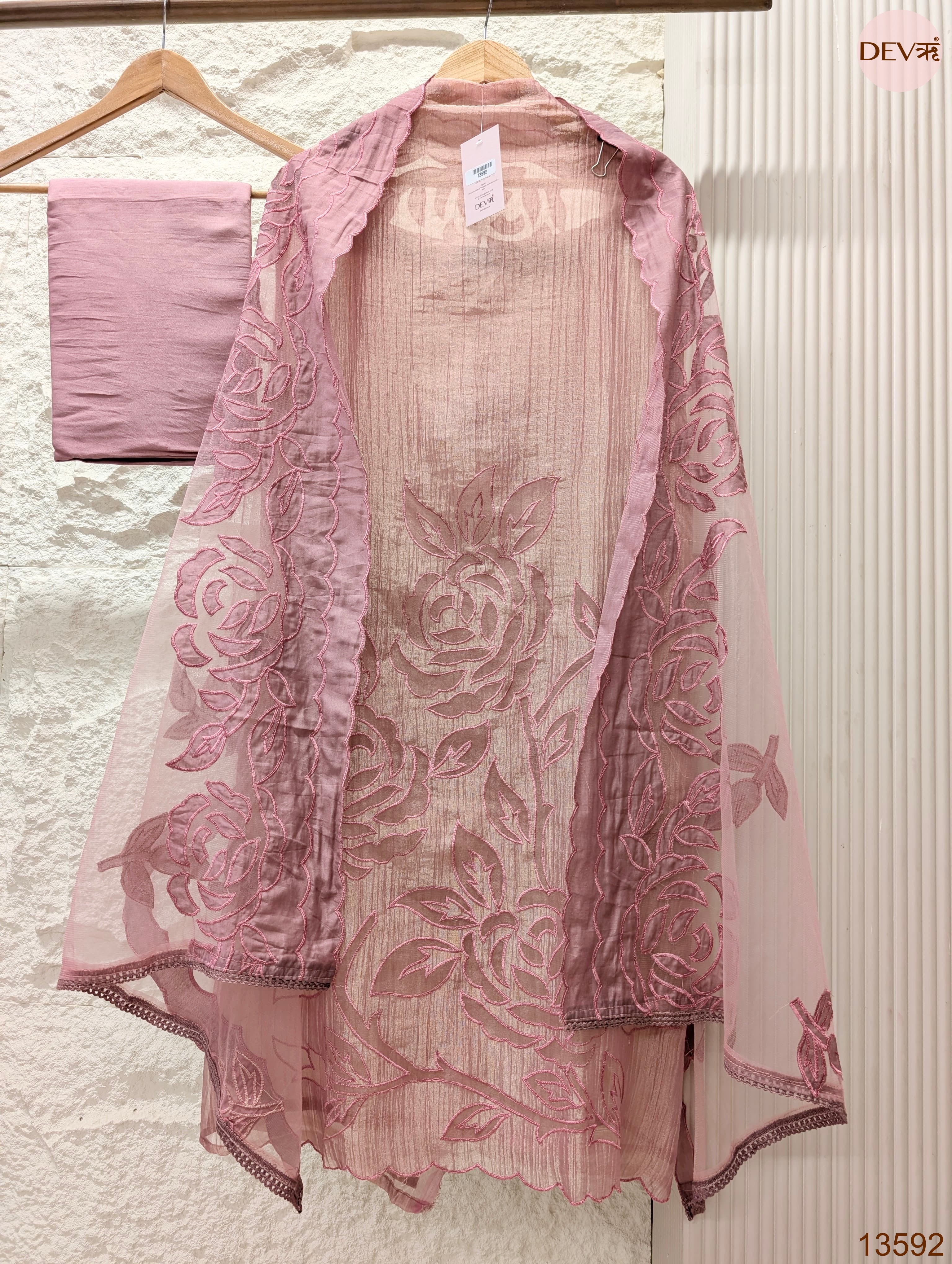 Pink Tissue Crush Silk Embroidered Unstitched 3-Piece Suit (Devri – D.No 13592)