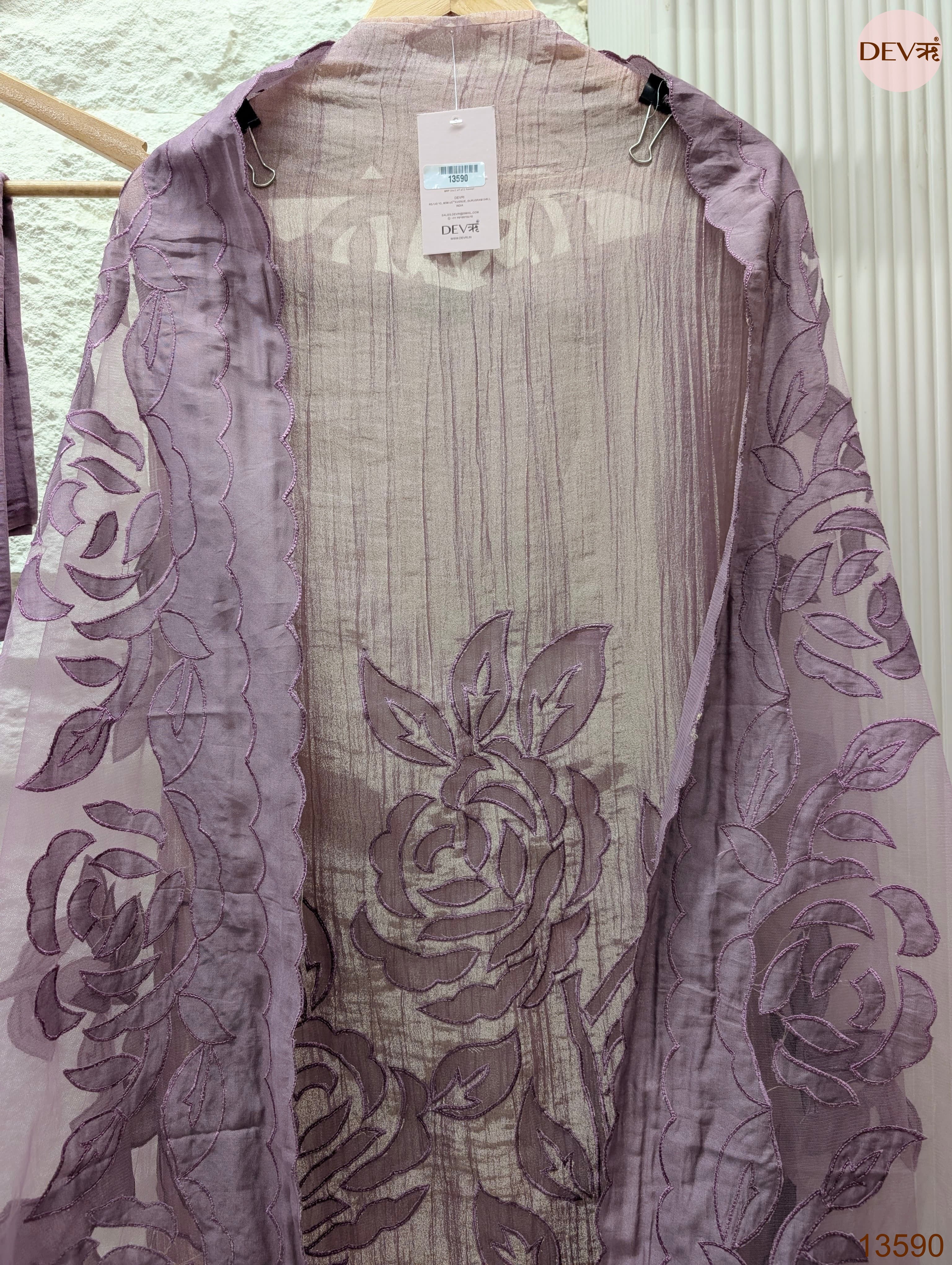 Purple Tissue Crush Silk Embroidered Unstitched 3-Piece Suit (Devri – D.No 13590)