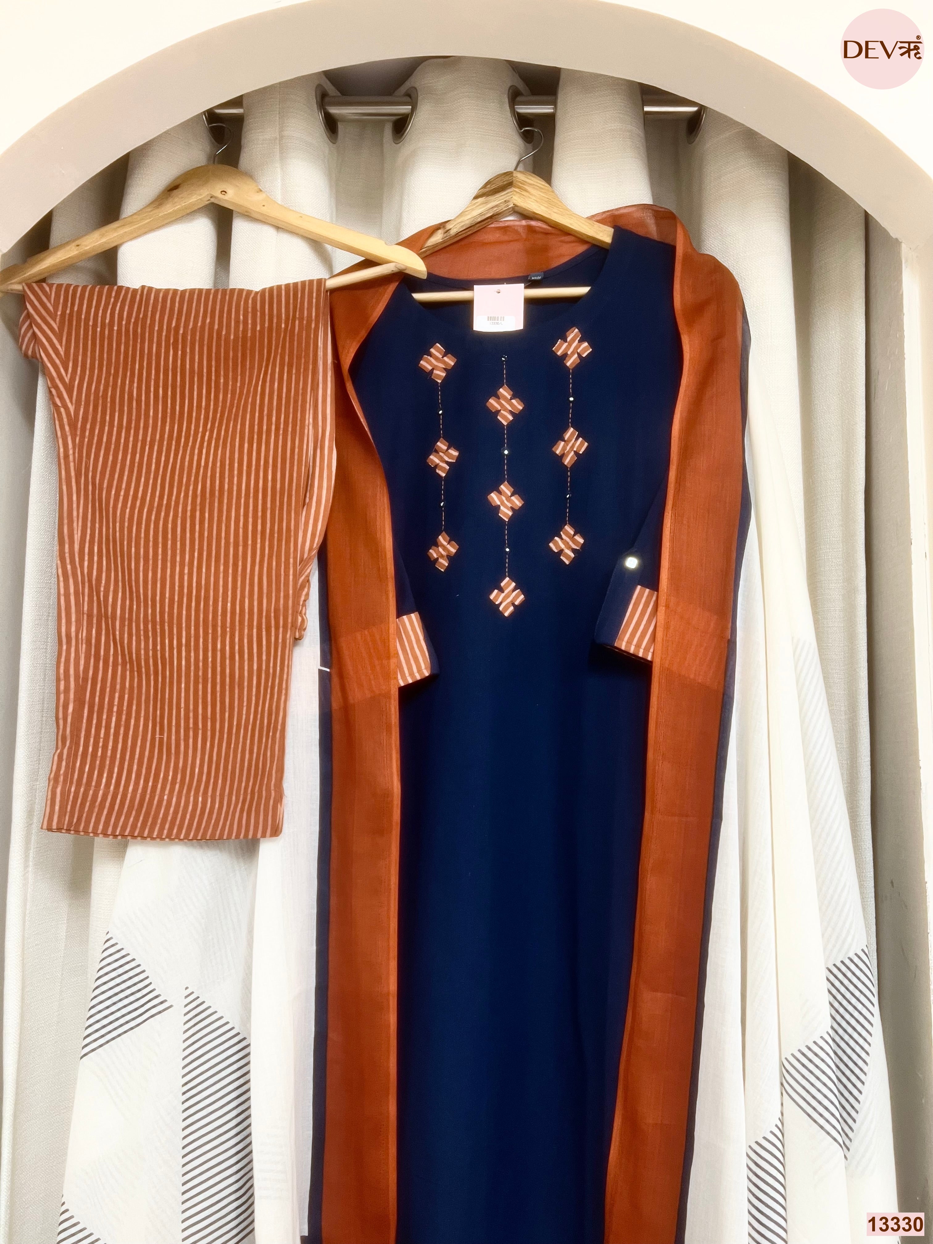 Varnika Cotton slub Printed Navy Blue 3-Piece Set (Devri – D.No 13330)