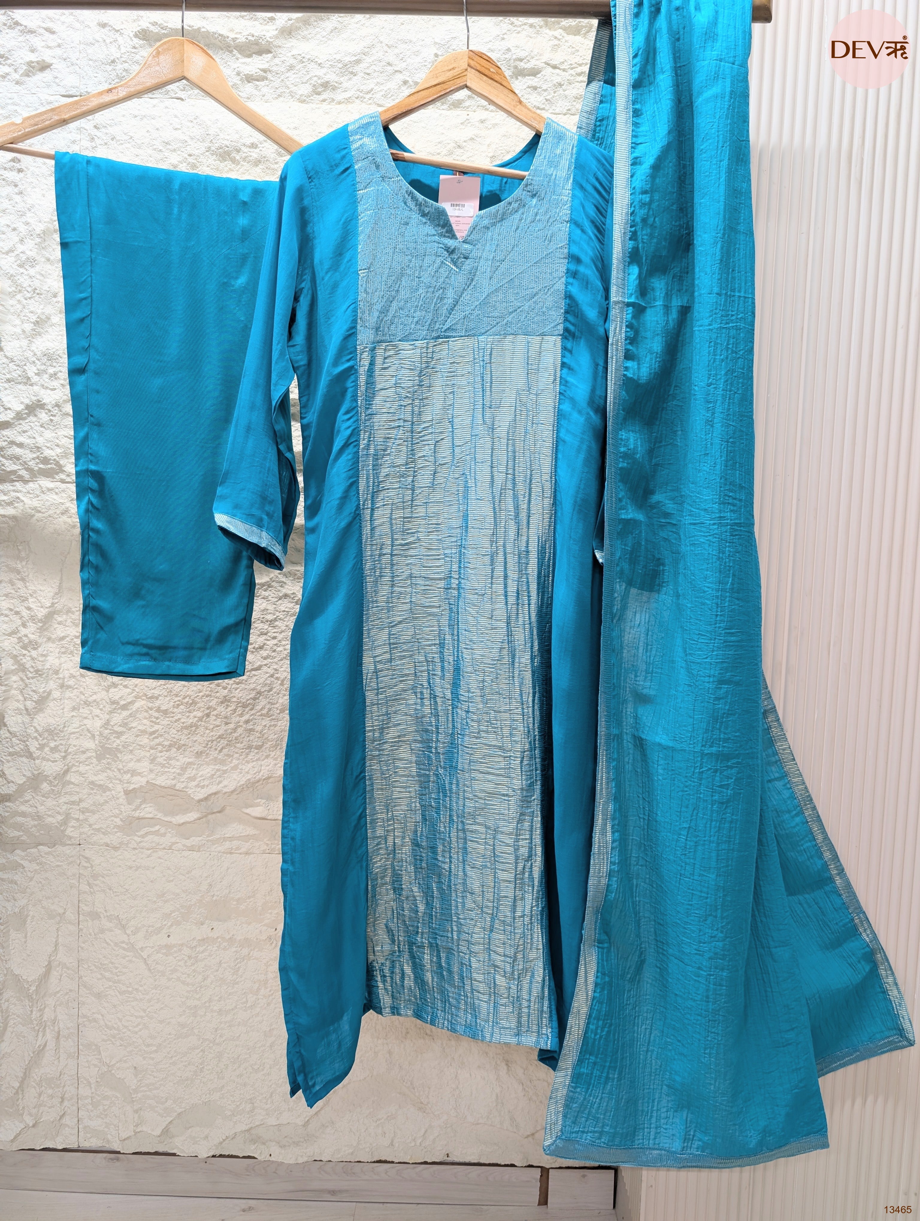 Neelambara Mul Chanderi Embroidered Blue 3-Piece Set (Devri – D.No 13465)