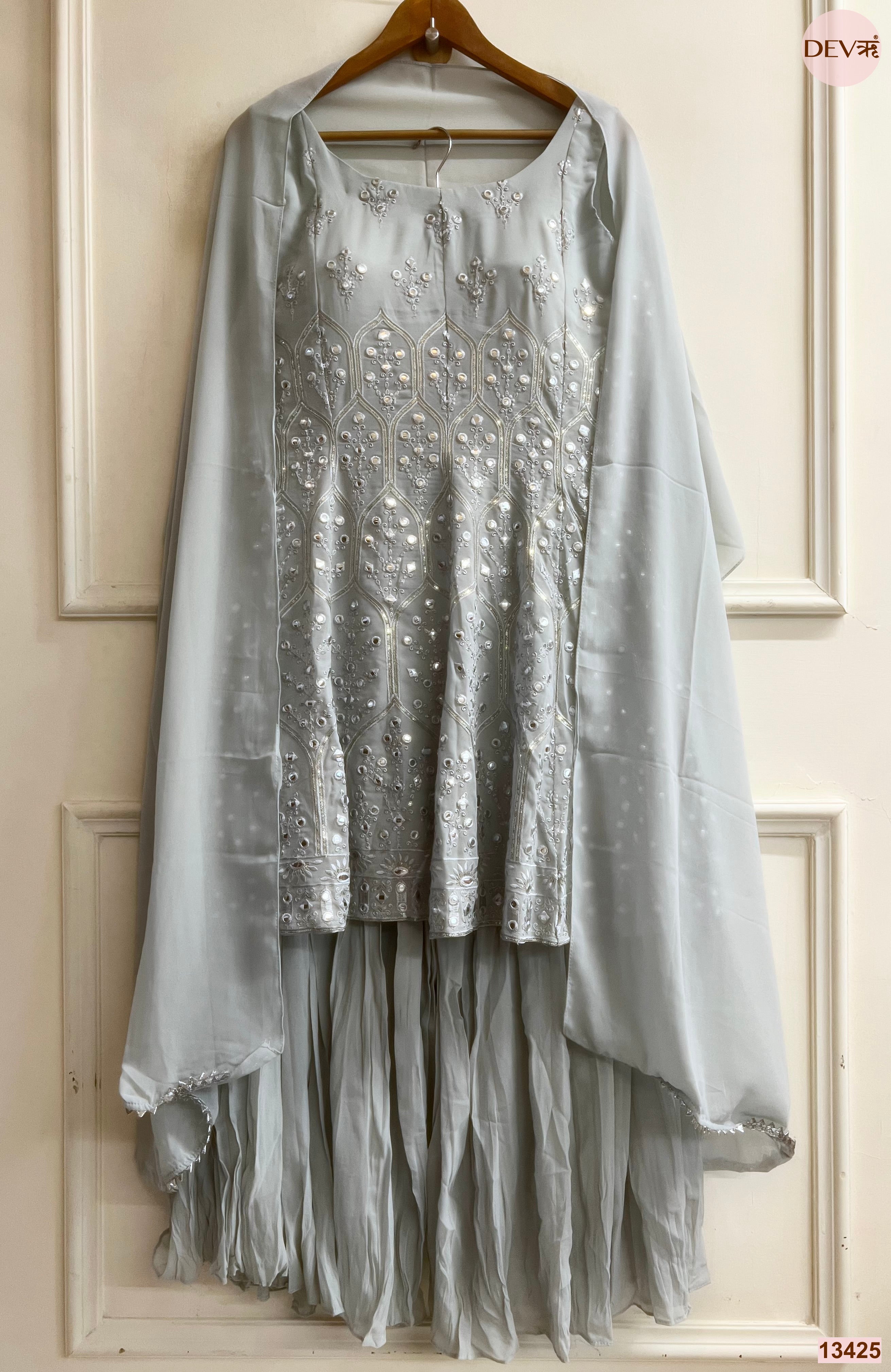 Gulnaar Georgete Embroidered Grey 3-Piece Set (Devri – D.No 13425)