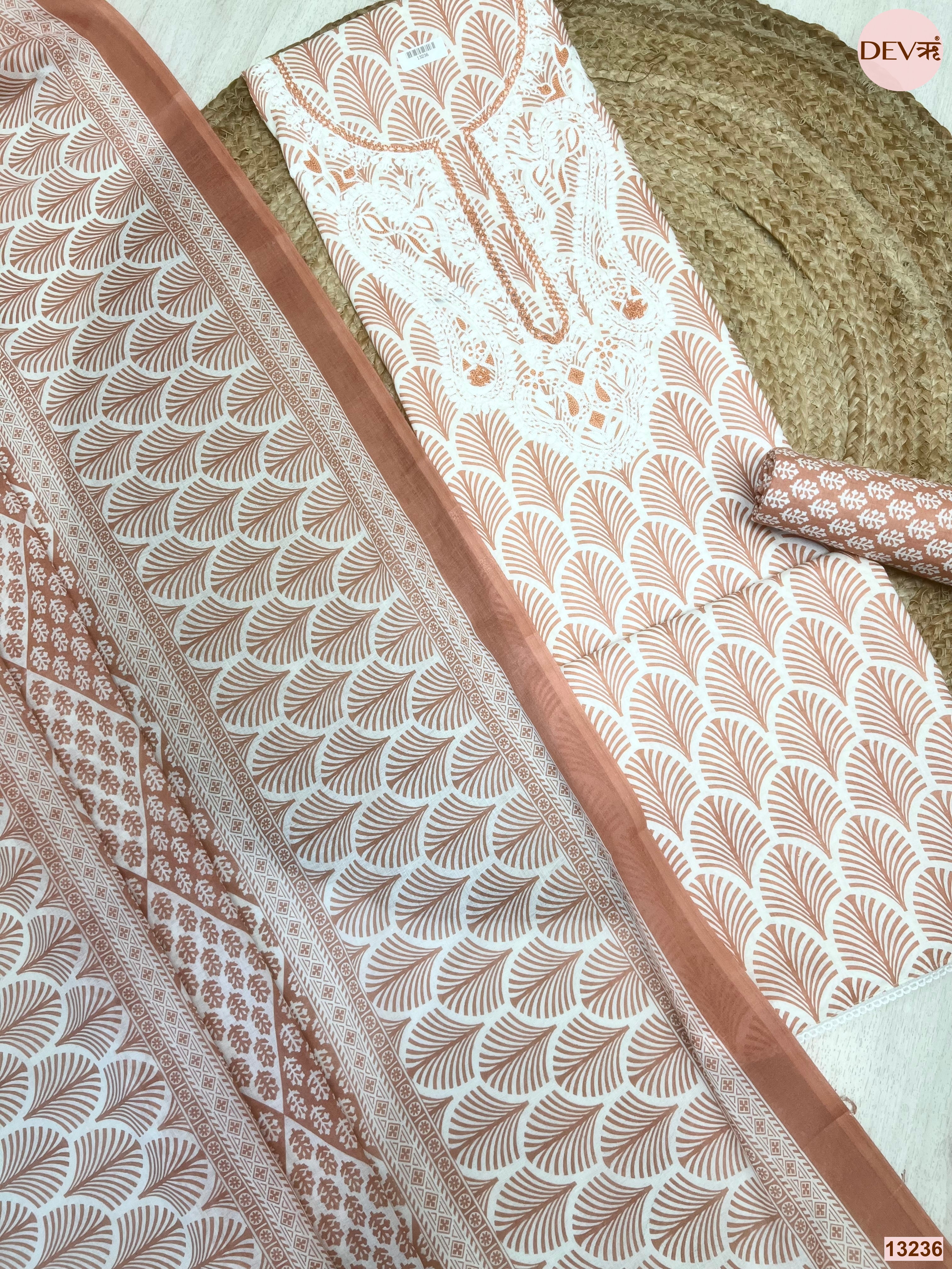 Peach Cotton Printed Unstitched 3-Piece Suit (Devri – D.No 13236)